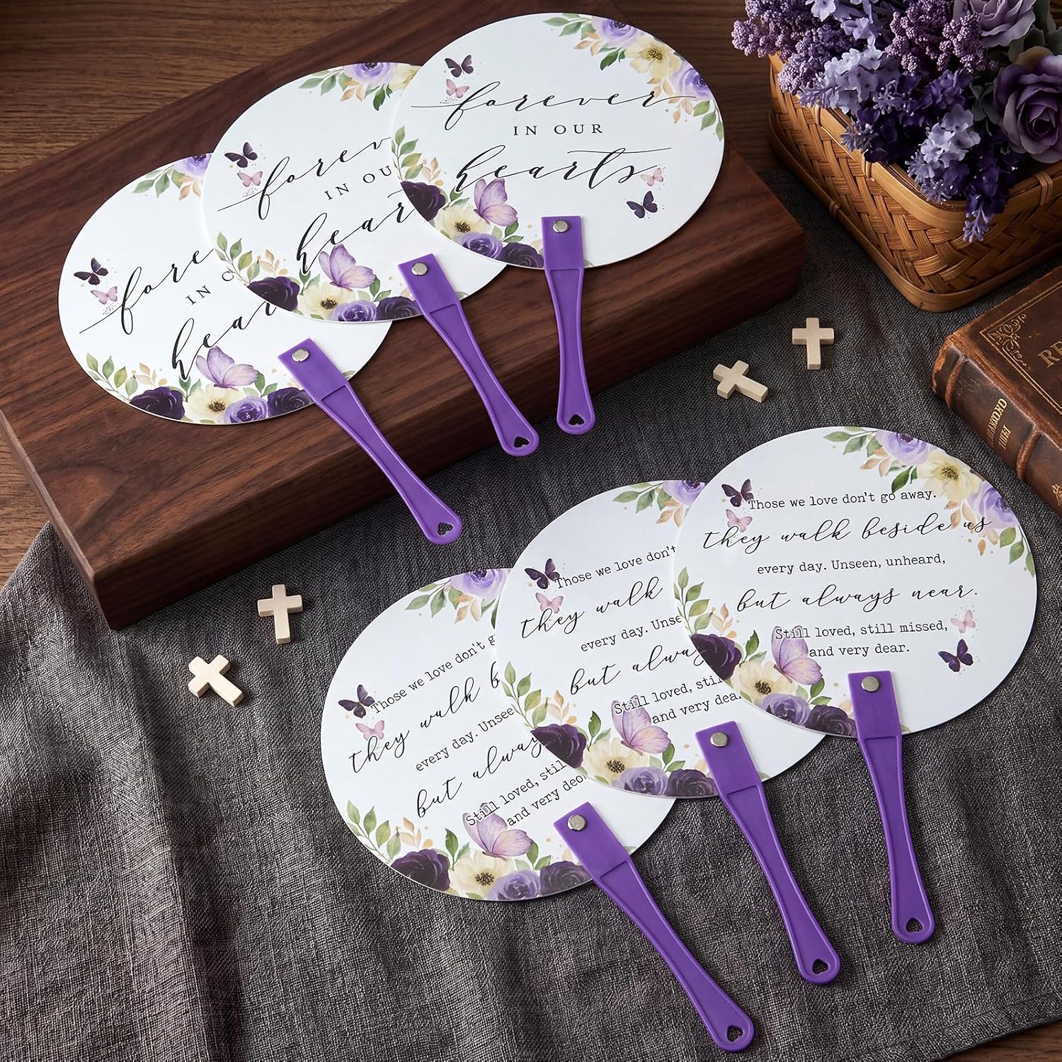 Teling 50 Pcs Funeral Favors Fans for Guests Memorial Handheld Fans Bulk Celebration of Life Decorations Rose Butterfly Memorial Favors for Funeral Guests Services Sympathy Gift Supplies(Purple)