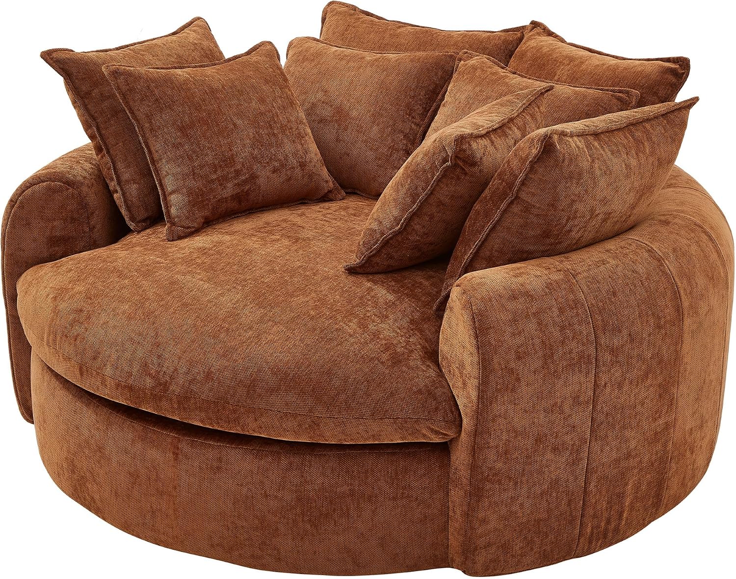 JUSTONE Oversized Round Chaise Lounge Chair, 59.8-inch Modern Upholstered Chenille Cloud Chair, Deep Seat Circle Floor Sofa for Living Room, Bedroom, Apartment, Orange
