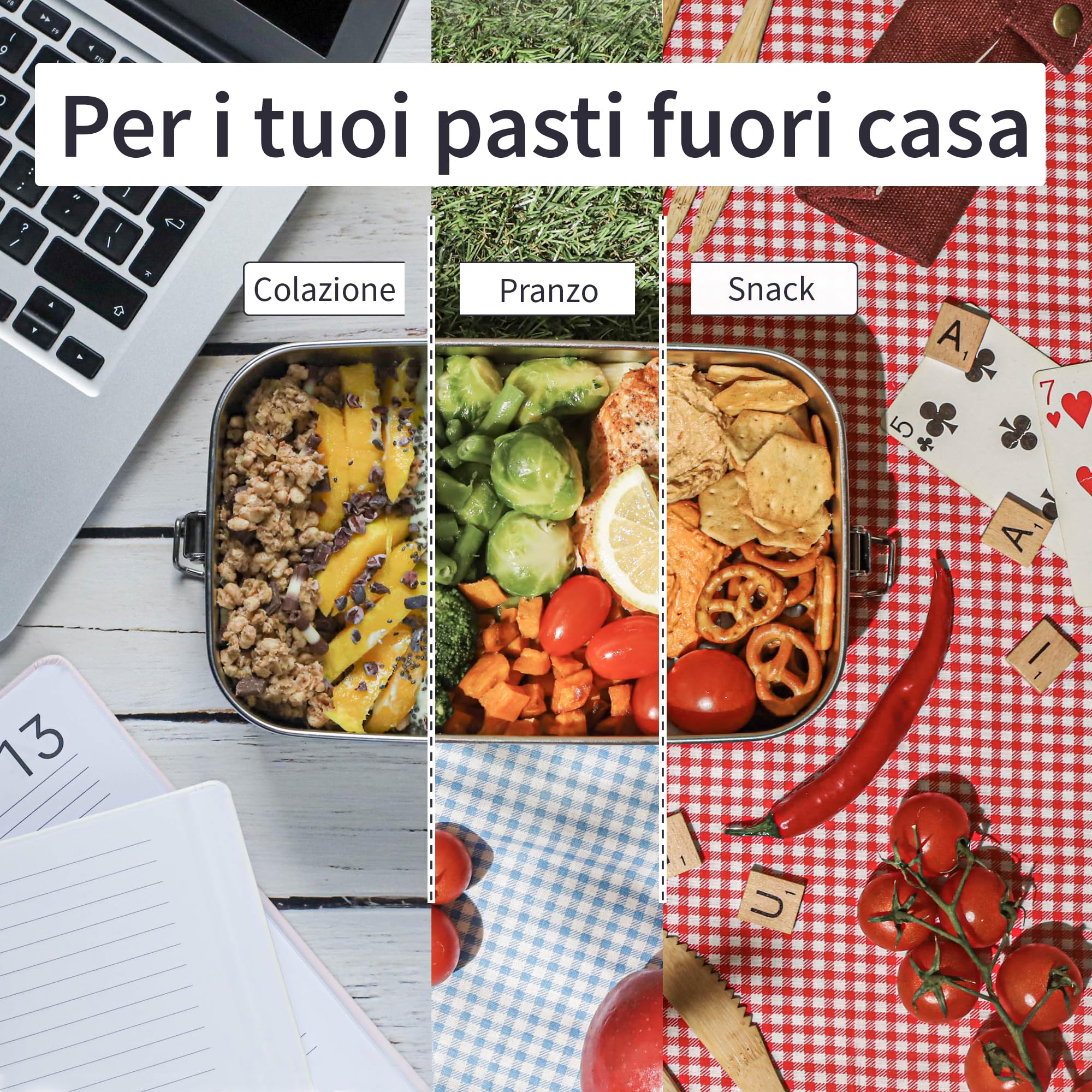 Bambaw Portapranzo 1400 ml in Acciaio | Porta Pranzo Riscaldabile | Separe Divisorio Interno | Portapranzo Grande Ecologico | Contenitore Ermetico Grande | Kit Pranzo Ufficio | Lunch Box Acciaio