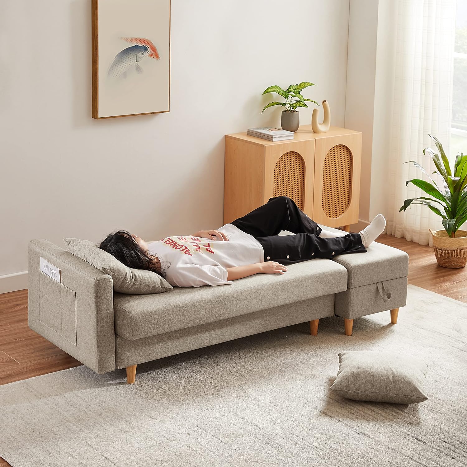 多機能ソファ 3人掛け ソファーベッド カウチソファ オットマン付き