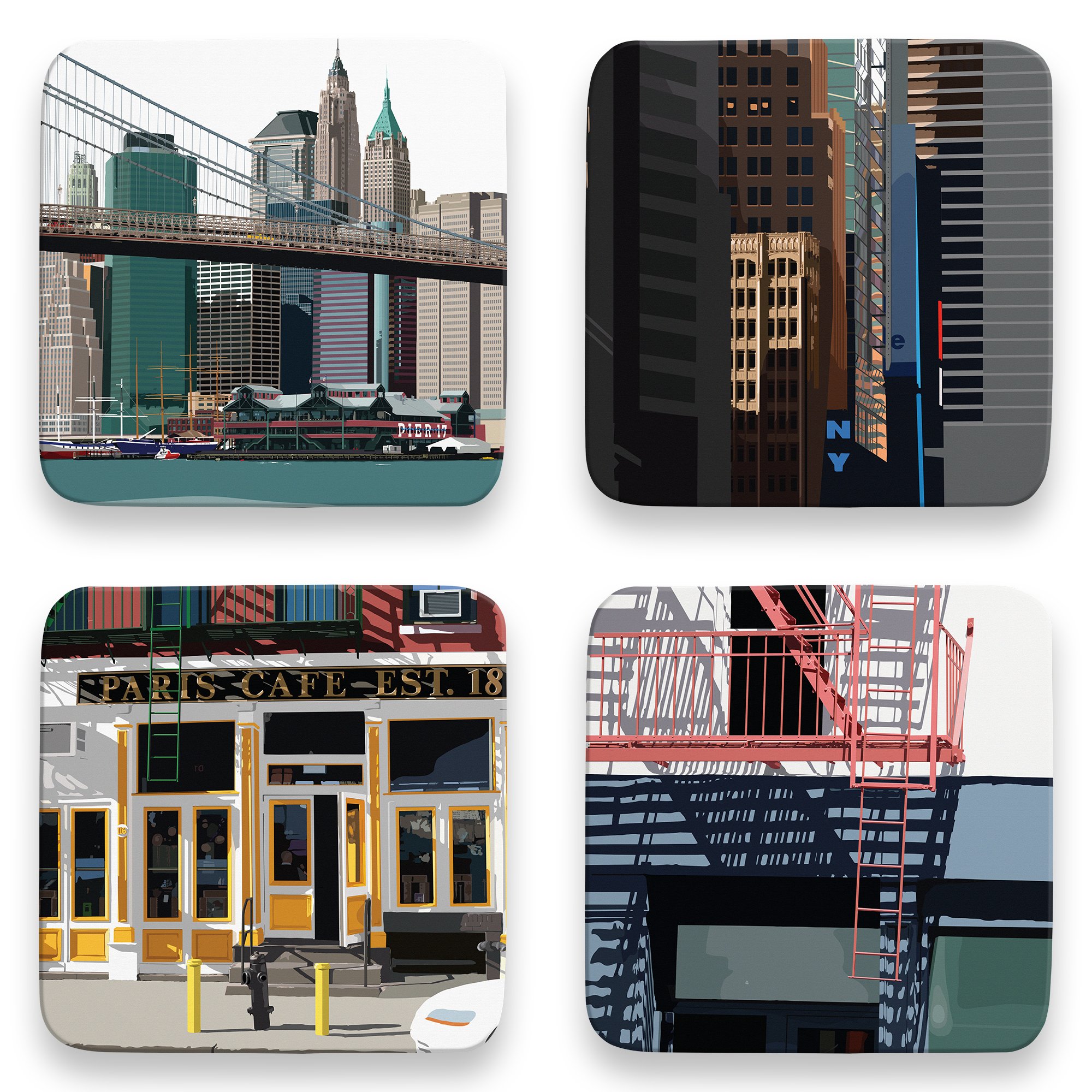 Leslie Gerry Multicolor New York Set Of 4 Coasters By - Set A