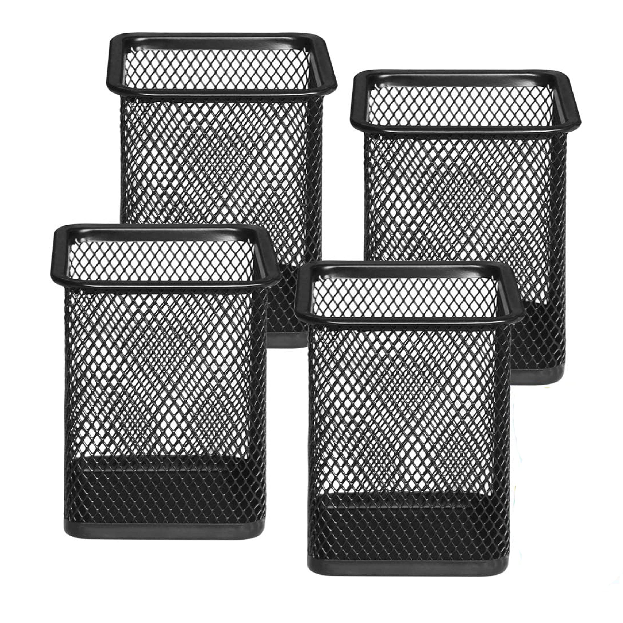 Sponsored Ad - Metal Mesh Pencil Holder Square Pen Cups For Desk Organizer Classroom Organization Pencil Holders Wire Makeup Brush Holders For Desk Office Supplies -4Pcs,Black