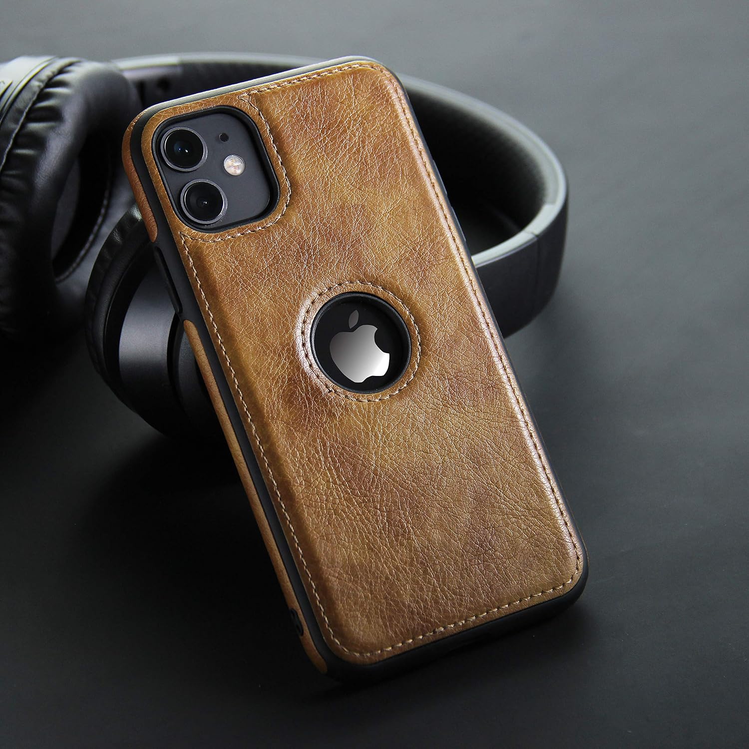 Retro Leather Case for iPhone 11 Anti-Knock Back Cover Soft TPU Business Shell Phone Case (Brown, for iPhone 11)