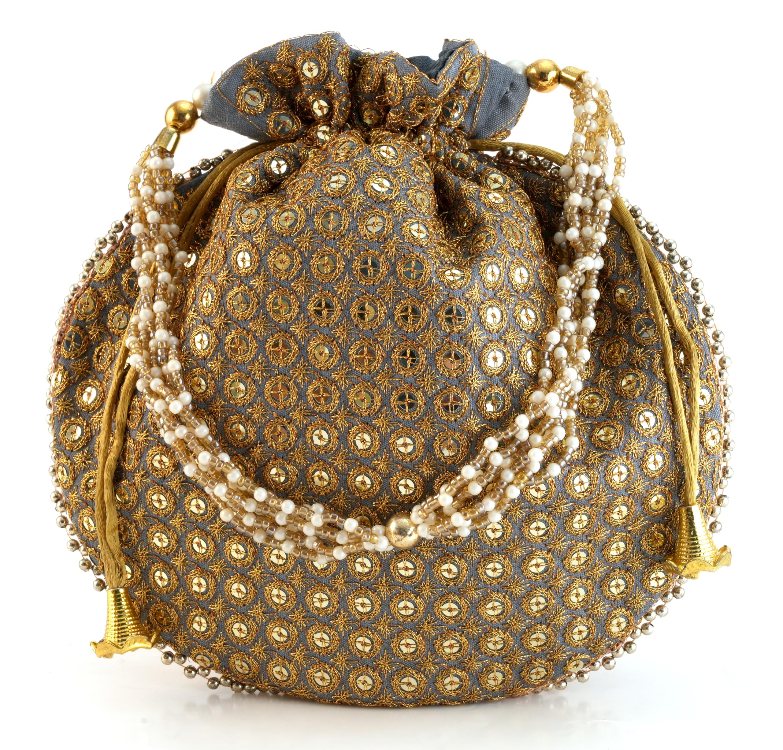 Potli Bag Golden work wedding potli for ladies Gift for women handbags traditional Indian Wristlet with Drawstring Ethnic Embroidery Fashion Potli.