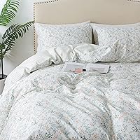 Vista 101 de HoneiLife Juego de funda de edredón floral 100% algodón, 3 piezas, suave, ropa de cama botánica con cierre de cremallera y lazos en las esquinas