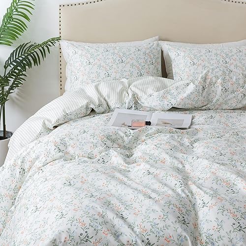 Miniatura 85 de HoneiLife - Juego de funda de edredón floral 100% algodón, 3 piezas, botánica, ropa de cama con cierre de cremallera y lazos en las esquinas