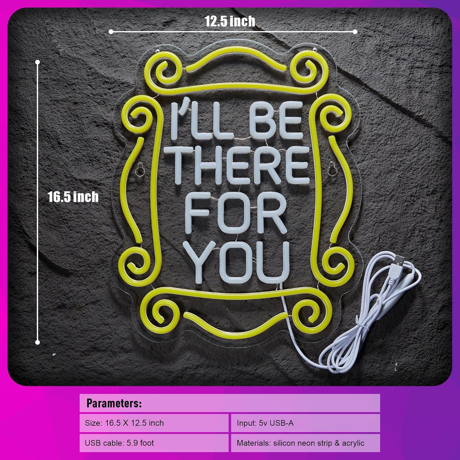 Friends TV Show Neon Sign I'll Be There for You Neon Signs Monica's Door LED Lights Friends gifts for Wall Decor with Dimmer for Birthday Gifts Party Day Decor 17 * 13 inch (White Yellow)