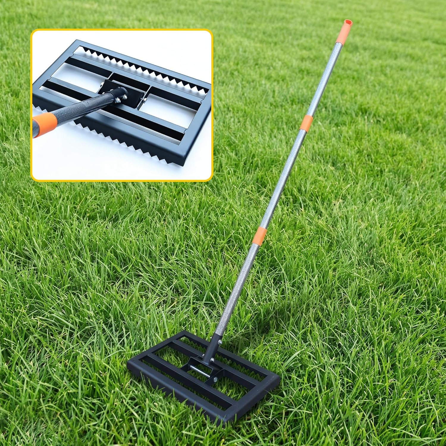 Lawn Leveling Rake 17x10 Inch, 6FT Heavy-Duty Carbon Steel Lawn Leveler – Yard Leveling Rake for Soil, Sand, Grass, Perfect for Lawn Repair, Pit Filling & Garden Maintenance