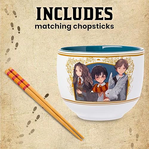 Miniatura 232 de Silver Buffalo - Cuenco con palillos para arroz, fideos o ramen, de cerámica, modelo Hogwarts Railways con escudo, de Harry Potter, apto