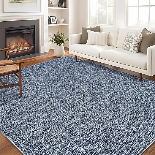 8x10 Living Room Rug Washable, Soft Modern Large Area Rugs for Bedroom Low Pile Non-Slip Indoor Floor Carpet Rugs for Living Room Dining Room, Navy Blue