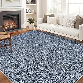 8x10 Living Room Rug Washable, Soft Modern Large Area Rugs for Bedroom Low Pile Non-Slip Indoor Floor Carpet Rugs for Living Room Dining Room, Navy Blue