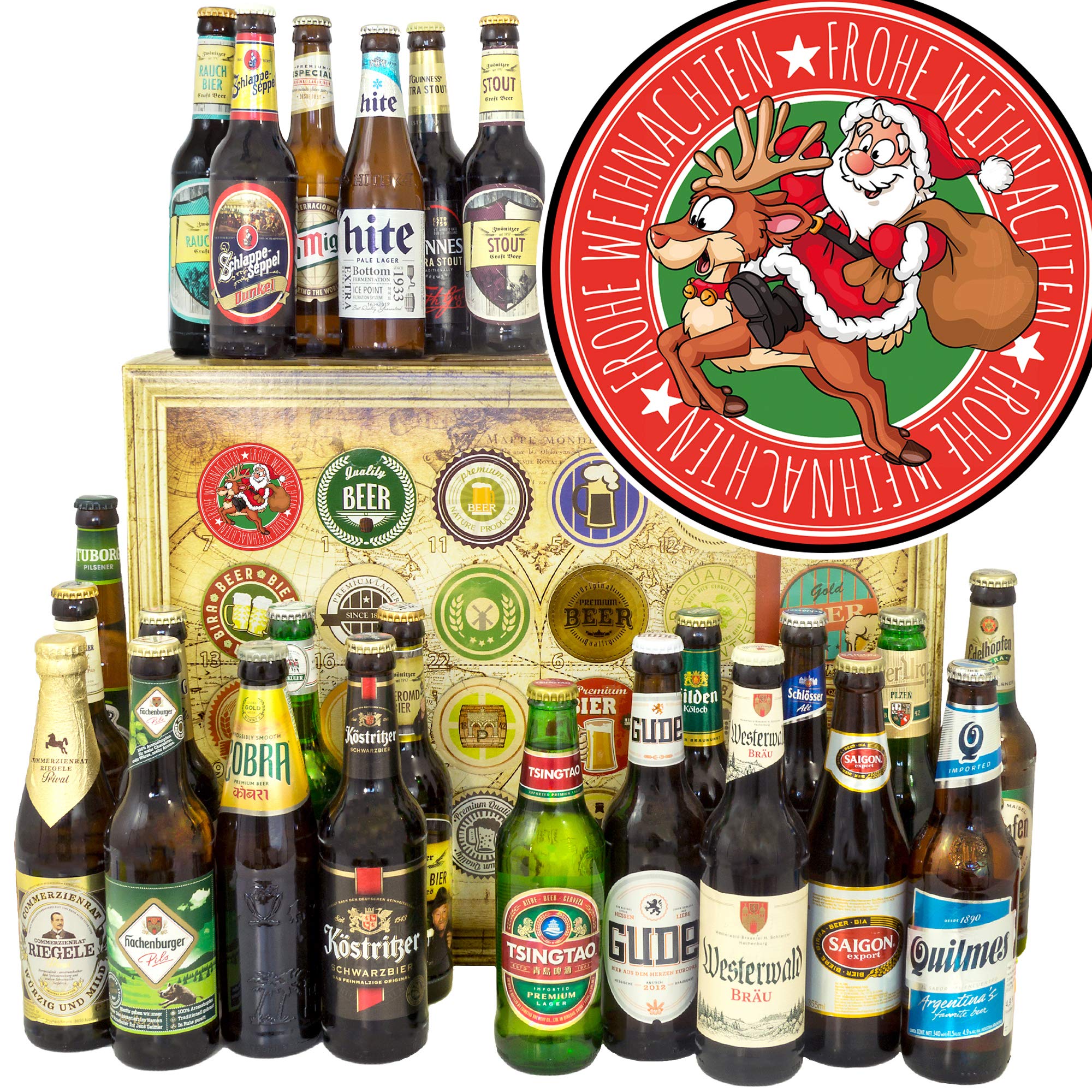 Santa/Bier Set Welt und DE/Geschenkeset Weihnachten für Opa/Weihnachtskalender 2024 2025 für Ihn Bier
