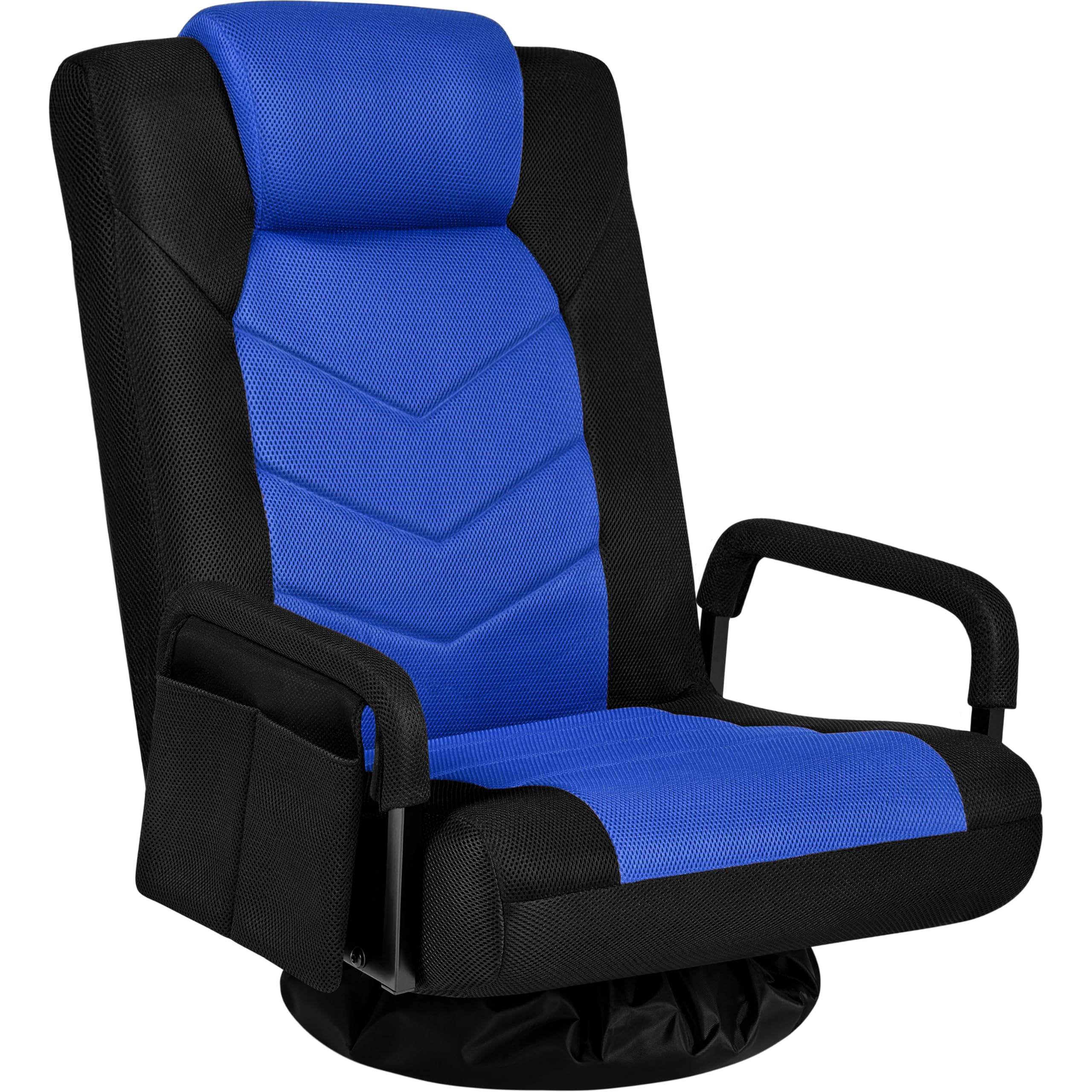 Yaheetech Bodenstuhl 360° Drehbar, Bodensessel 6-stufig Verstellbar, Klappbarer Boden Gaming Stuhl mit Armlehne & Praktischer Tasche, Bodensofa für Wohnzimmer/Schlafzimmer/Büro, Schwarz & Blau