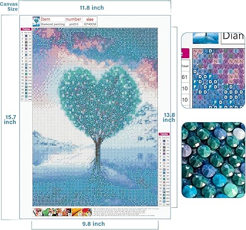 Miniatura 4 de VONBOR Kits de pintura de diamantes para adultos, árbol del amor, paisaje de diamantes, pintura de taladro completo con pintura de diamante, pintura