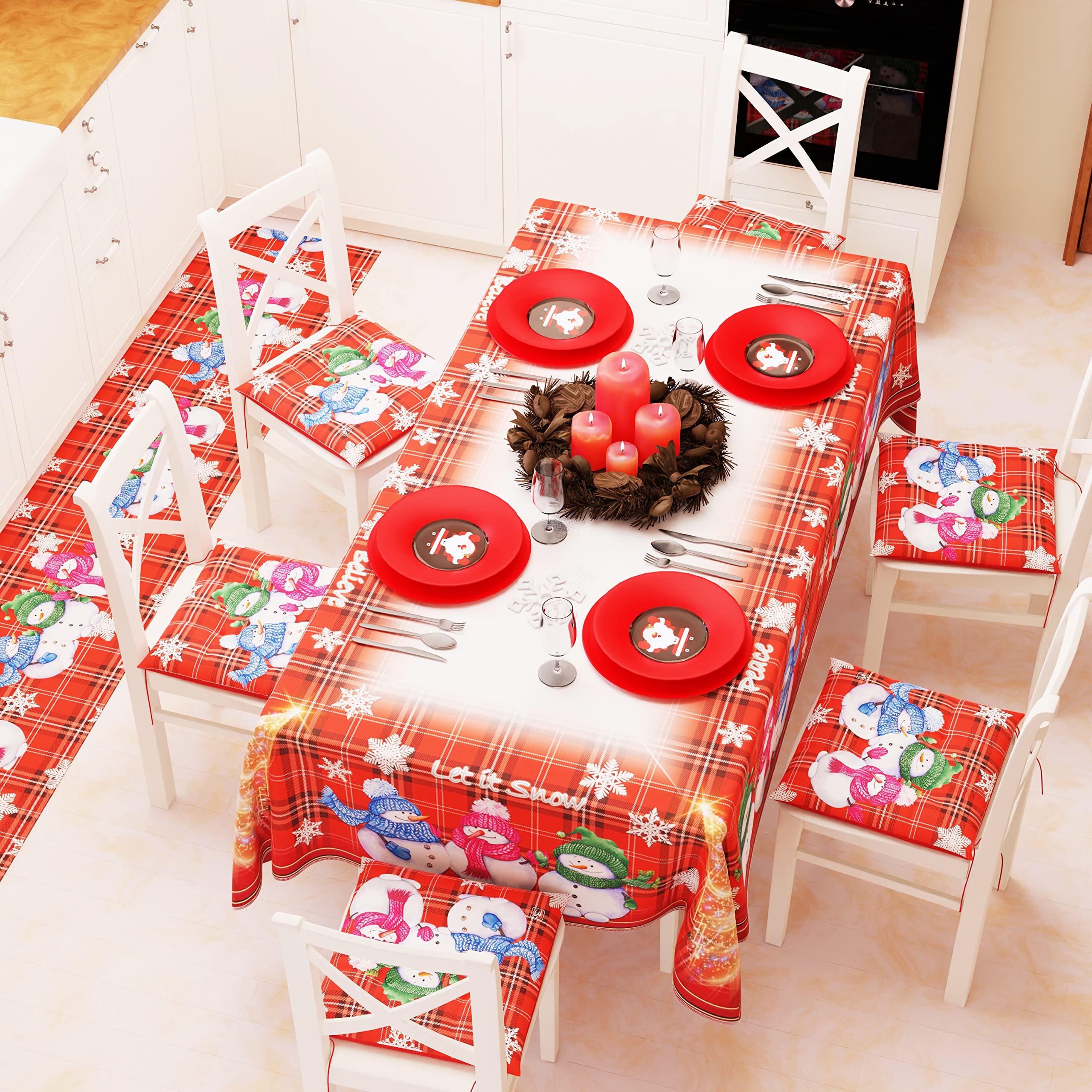 PETTI Artigiani Italiani Tischdecke für Weihnachten, schmutzabweisend, Weihnachtstischdecke mit Schneemann-Design, 12 Sitze (140 x 240 cm), 100% hergestellt in Italien
