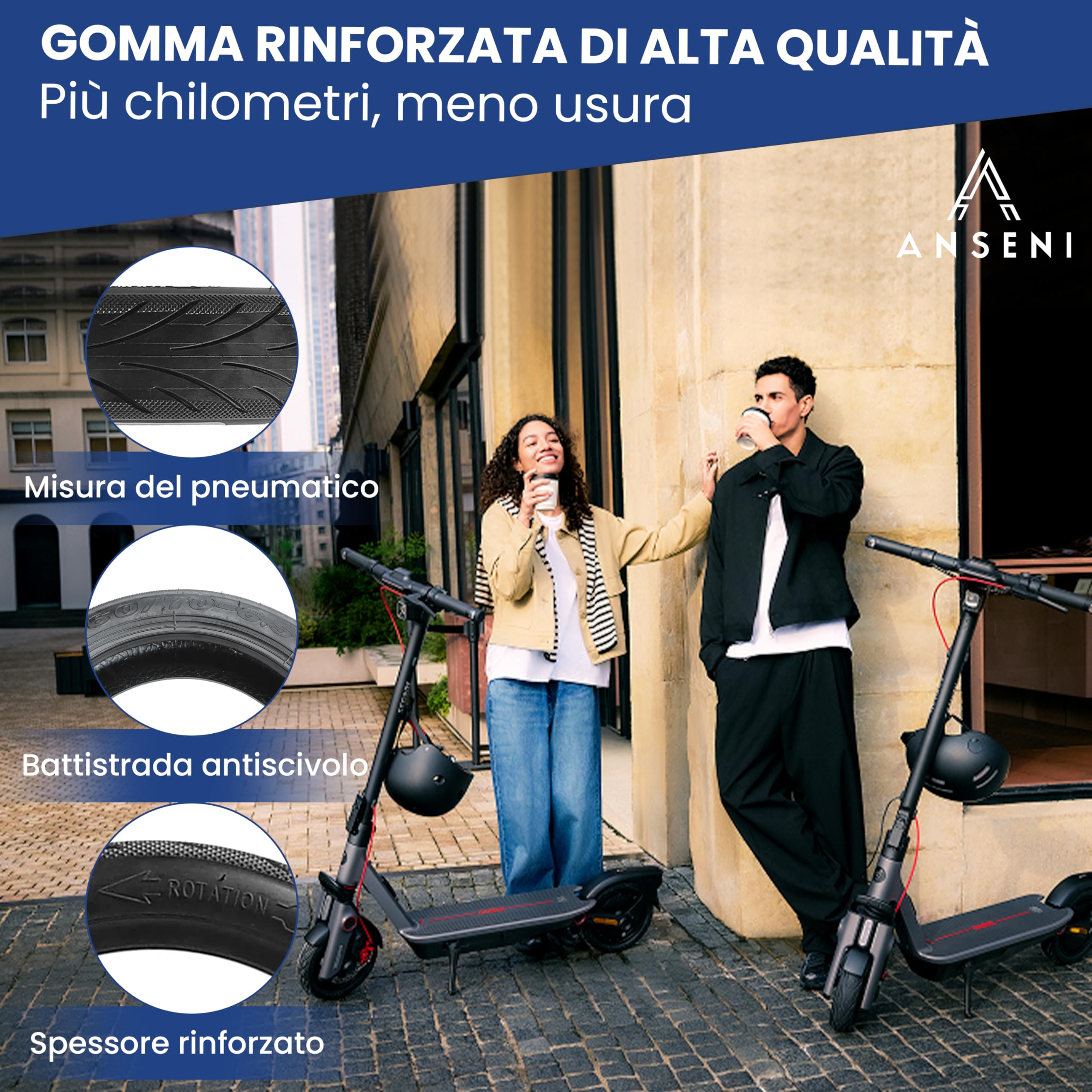 ANSENI Gomme monopattino eletrico 60/70-6.5, Ruota Tubeless 10 Pollici per monopattino elettrico Segway Ninebot E3 E, Ninebot Max G30/G30D, Xiaomi 5/5 Max, Smartgyro K2 (1 Ruota)