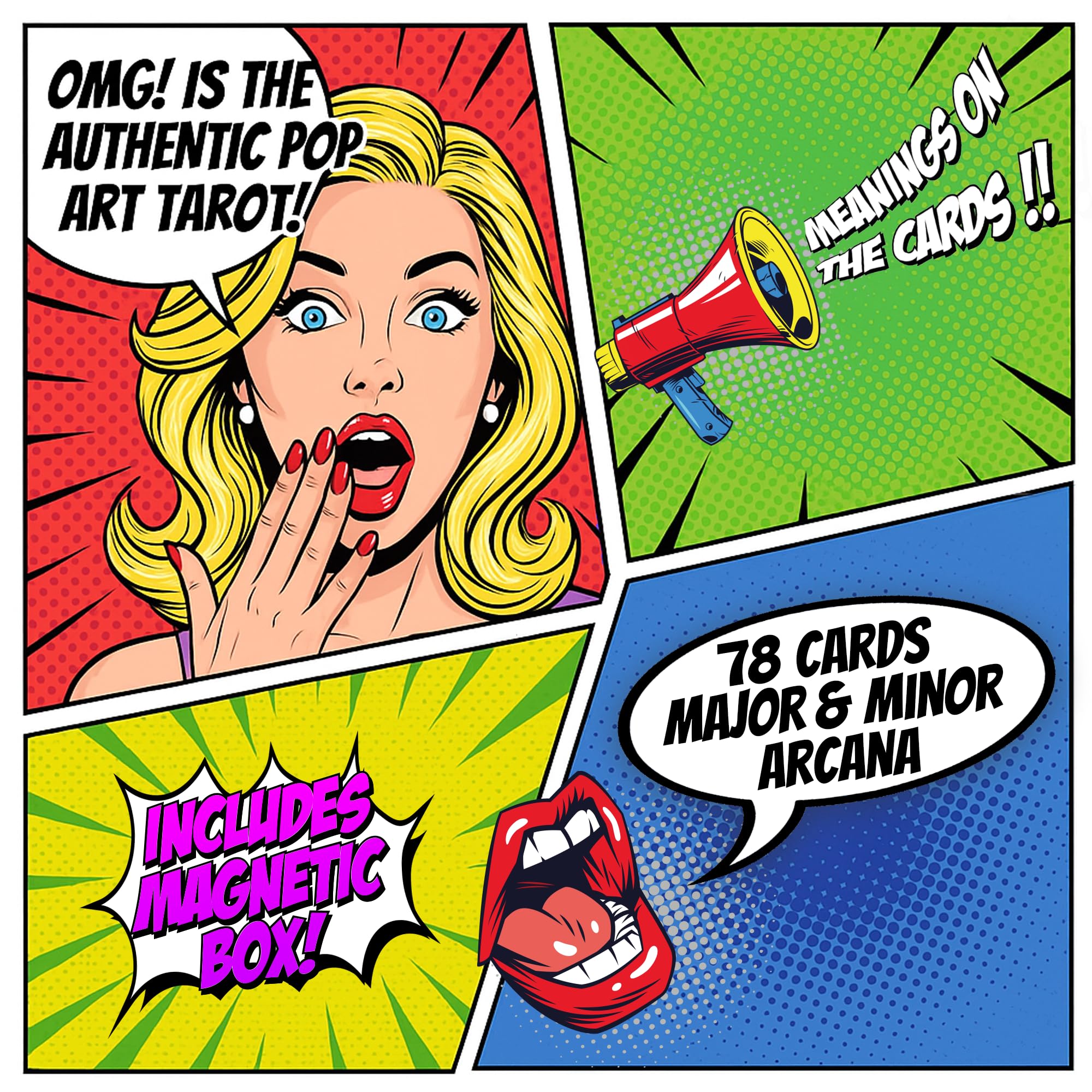 Pop Art Tarot Deck, 78 Tarot Cards with Meanings on Them, Magnetic Gift Box, 400 GSM Thick Cardstock, Easy Shuffle - Image 2