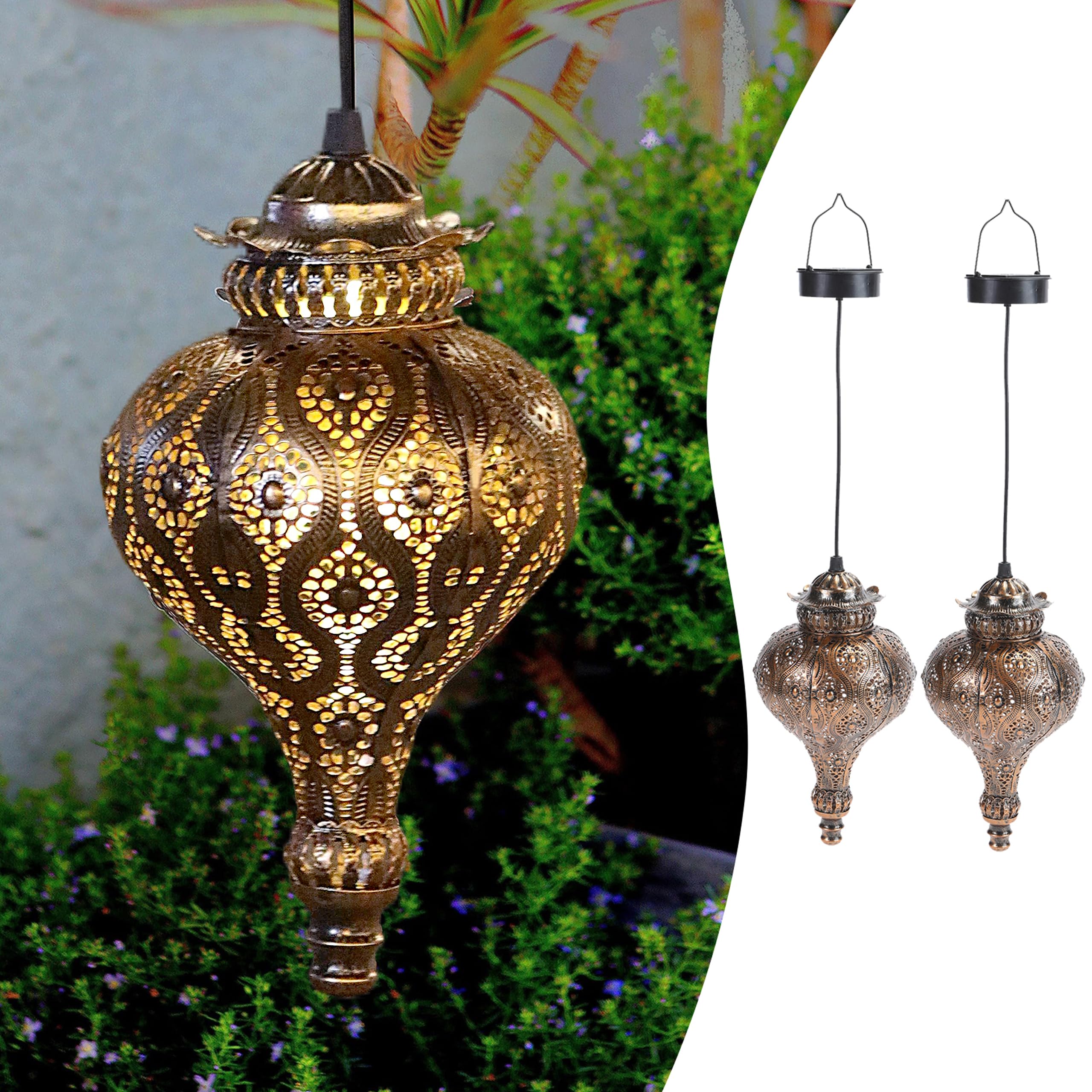 Solar Moroccan Lantern Outdoor Garden Decor(2 Pack) Solar Lanterns Outdoor Waterproof, Lanterns Decorative Outdoor Lights for Patio Pathway Yard Porch Backyard.