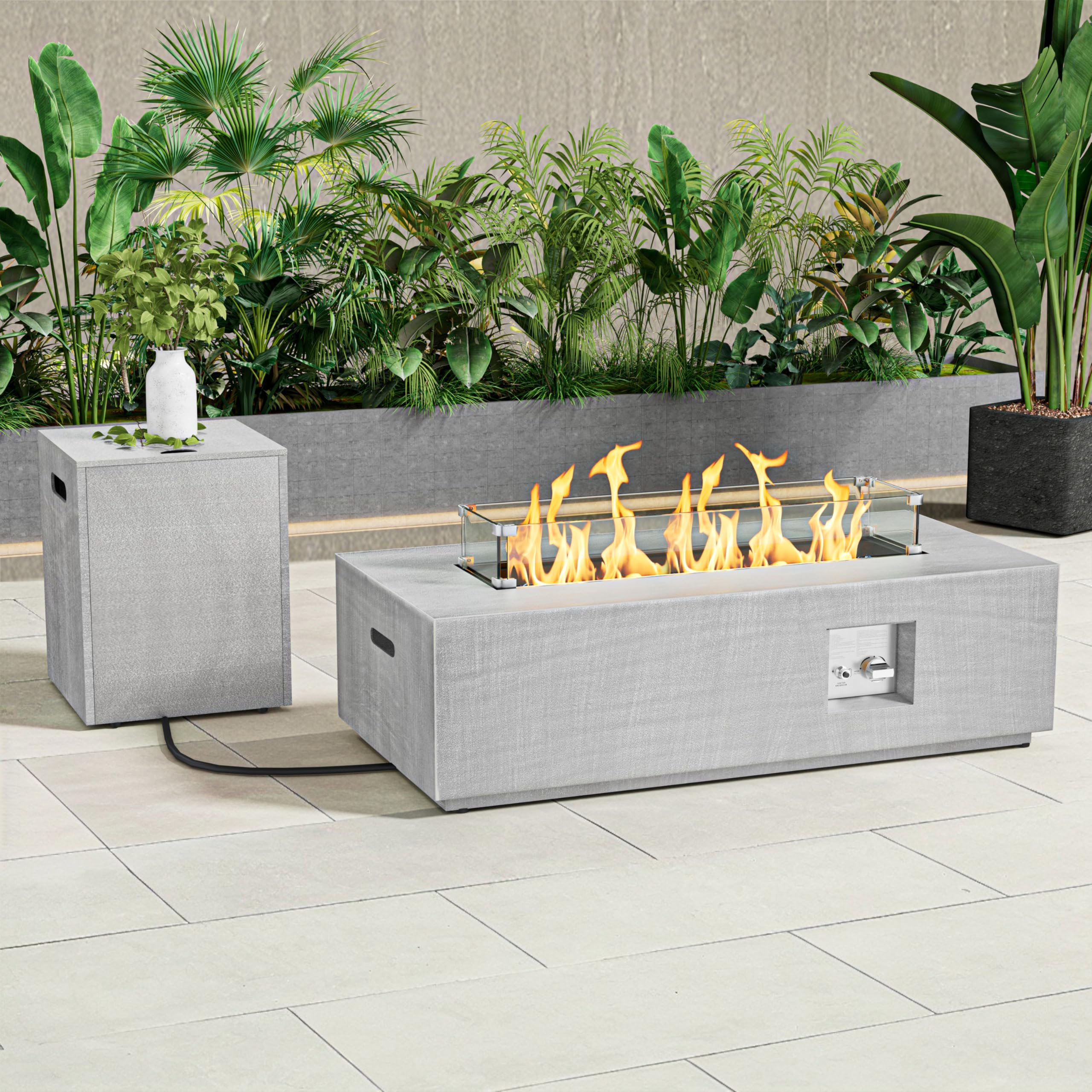 SUNPEAK Outdoor Fire Pit Table Propane Gas Fire pits &Outdoor Fireplaces 42″ Rectangular Firepit Table, 50,000 BTU Fire Table for Patio Set (42'' Rectangular Light Gray)