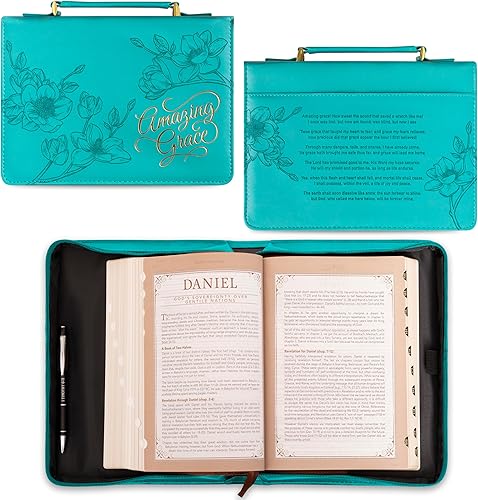Miniatura 2 de Christian Art Gifts Funda protectora de piel sintética para la Biblia con asa para mujer Amazing Grace - Canción inspiradora e himno con cremallera