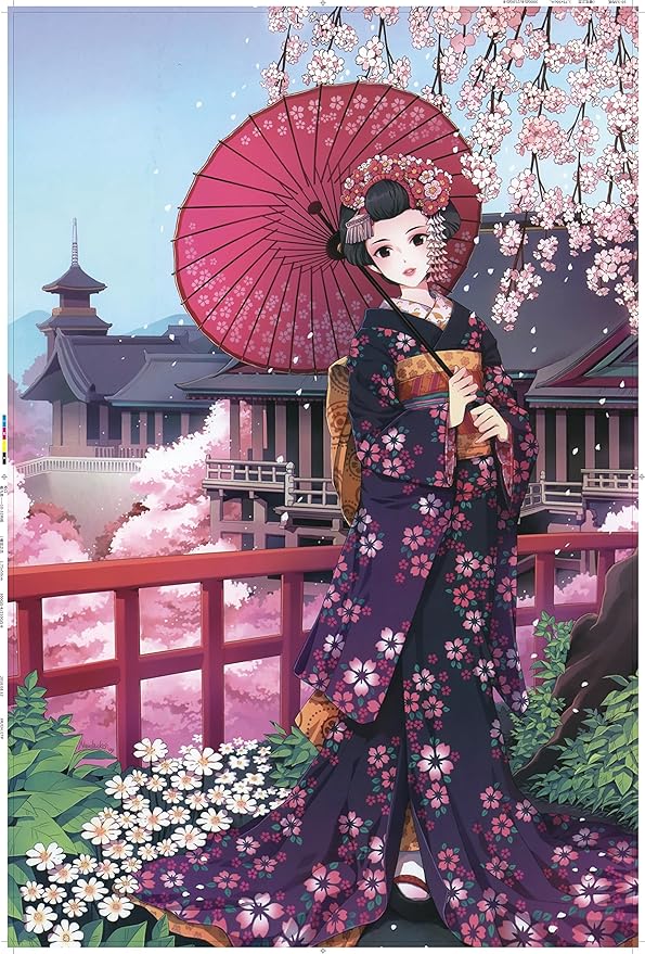 Amazon 1000ピース ジグソーパズル 春 桜の恋 和風 着物 女の子 少女 裏側アルファベット表記 初心者でも簡単 50cm 75cm ジグソーパズル おもちゃ