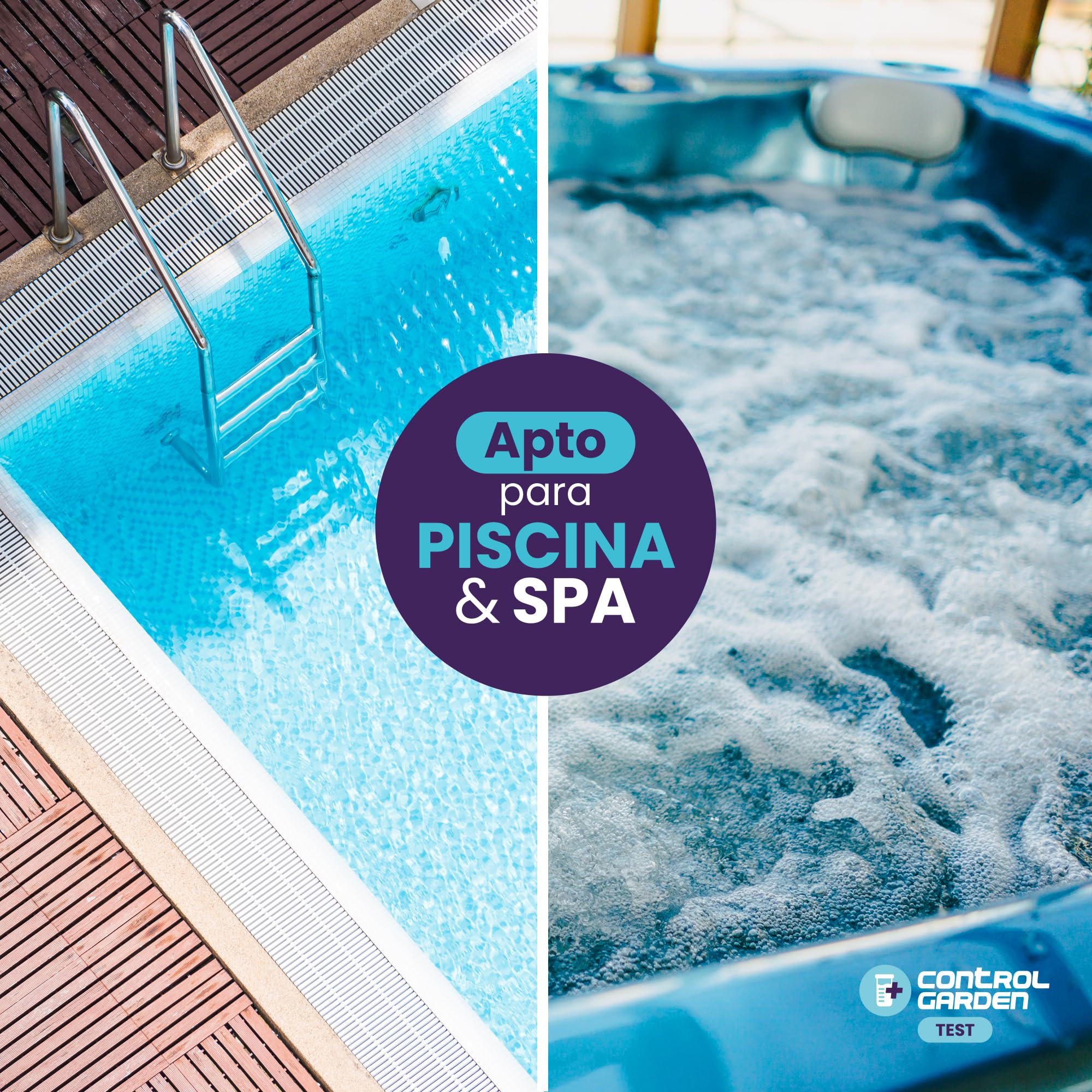 Control Garden Lot de 160 bandes pH réactives 7 en 1 | Test piscine et spa | Testeur de pH, chlore libre et total, brome, alcalinité, dureté, acide cyanurique, eau de bain, analyse 30 s, contrôle