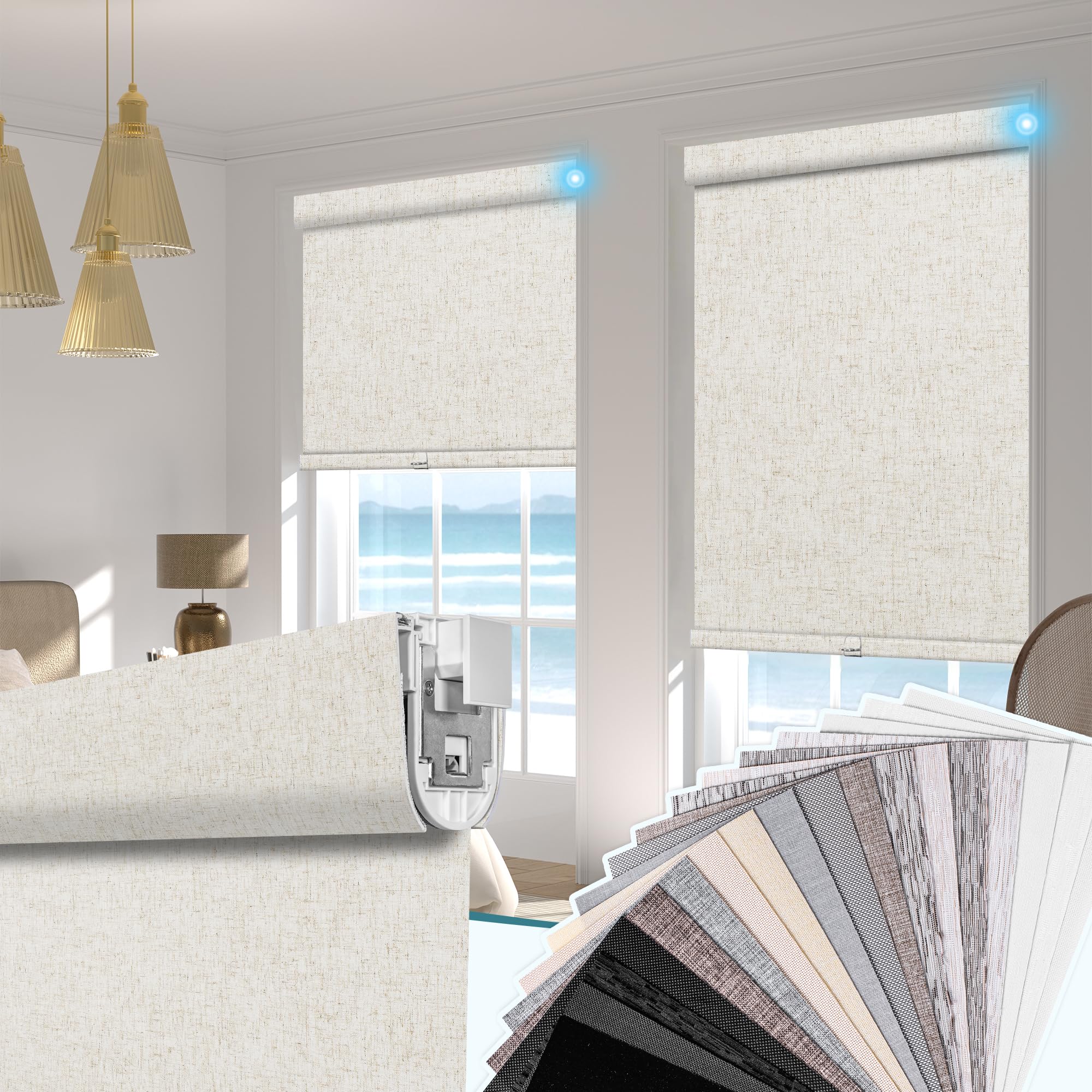 BERISSA Smart Motorized Blinds with Remote No Drill Automatic Roller Blinds for Indoor Windows Electric Shades for Windows