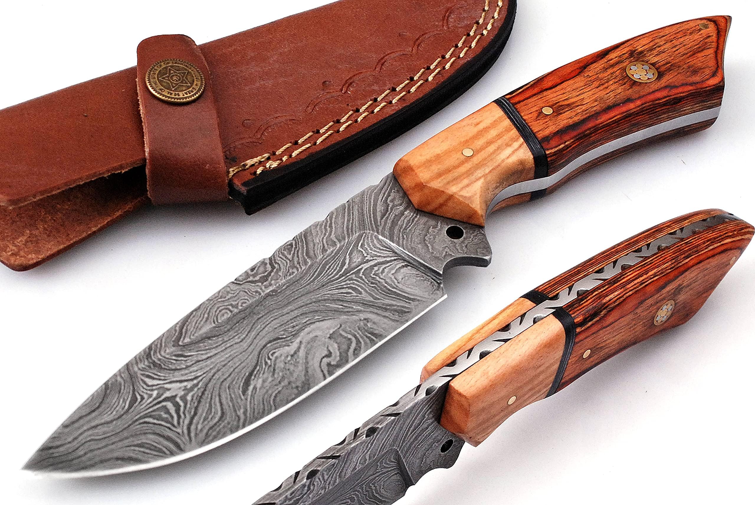 - Damascus Knives for Hunting Skinning - Fixed Blade Hunting Knife with Sheath - Damascus Steel Knife with Wood Handle - 9 Inches Handmade Skinner Camping Knife.