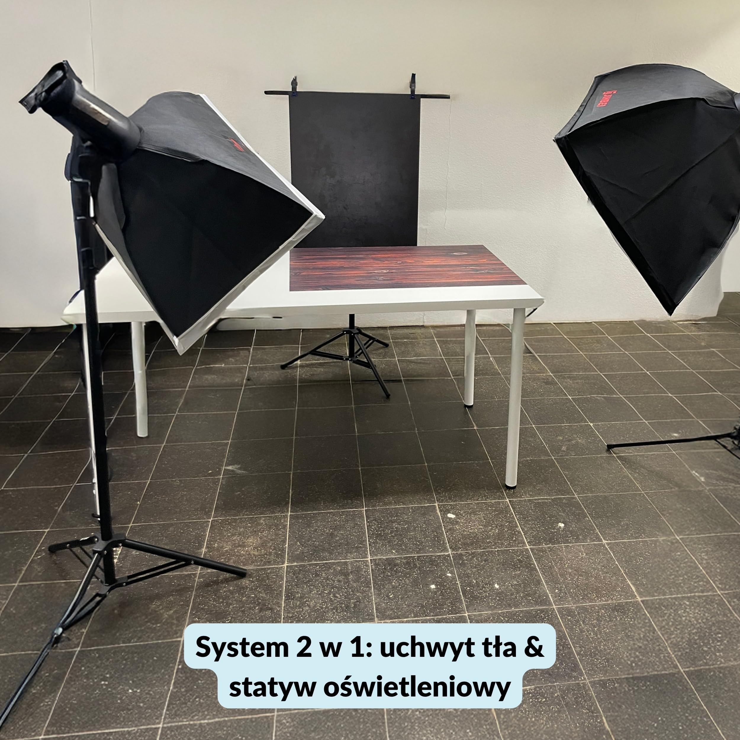 LENS-AID statyw do tﾅＢ foto Flatlay i uchwyt lampy | Poprzeczka do teł fotograficznych, wysokość 100-186 cm, kolumna 28 mm z szybkozłączem, 2 zaciski