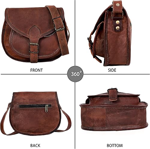 Miniatura 4 de 9 "x 7" mujeres estilo vintage cuero genuino marrón bandolera bandolera bolso hecho a mano