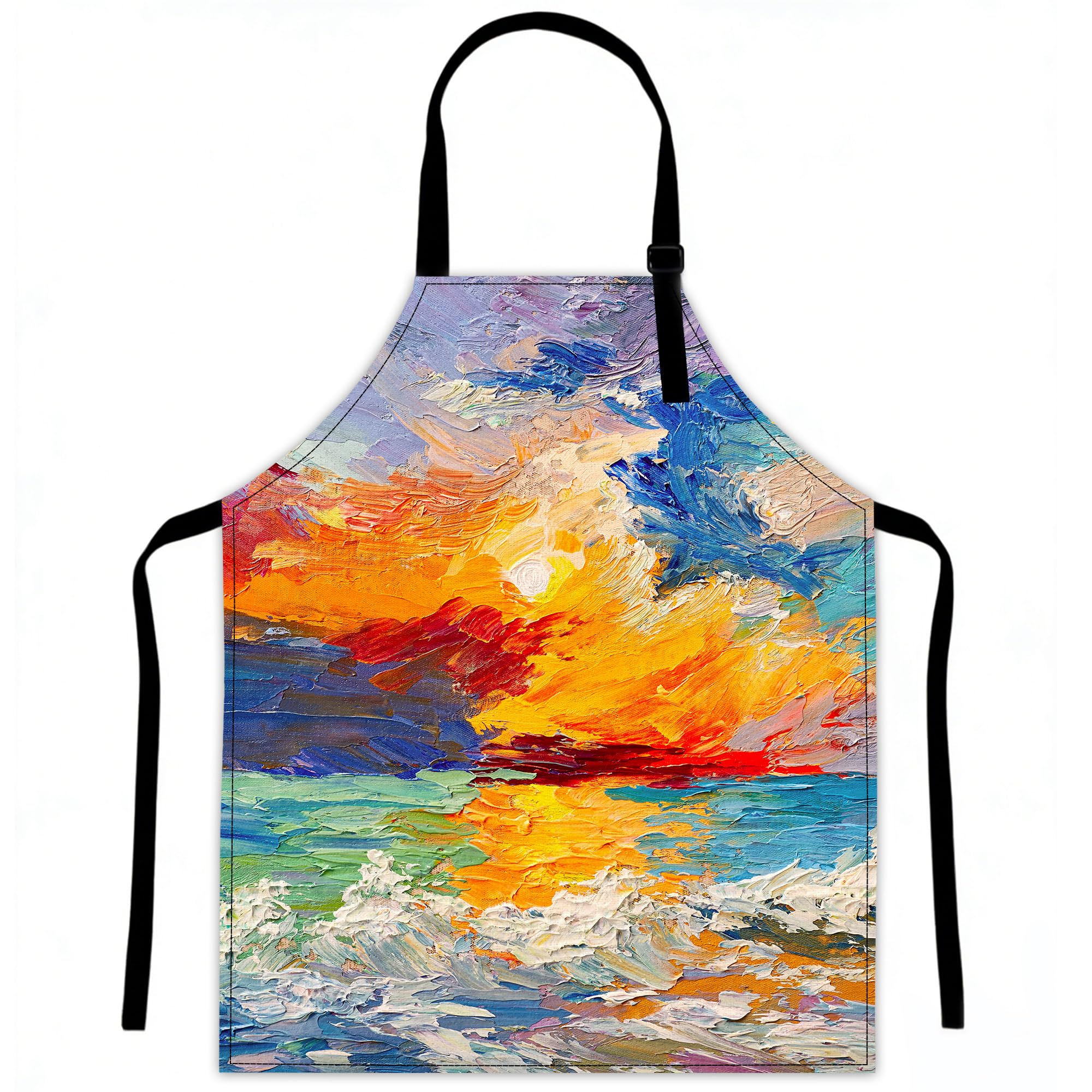 Lqebuy Women's Abstract Ocean Sunset Kitchen Aprons Adjustable Cooking Apron Bib For Men Chef Cooking Baking Gardening