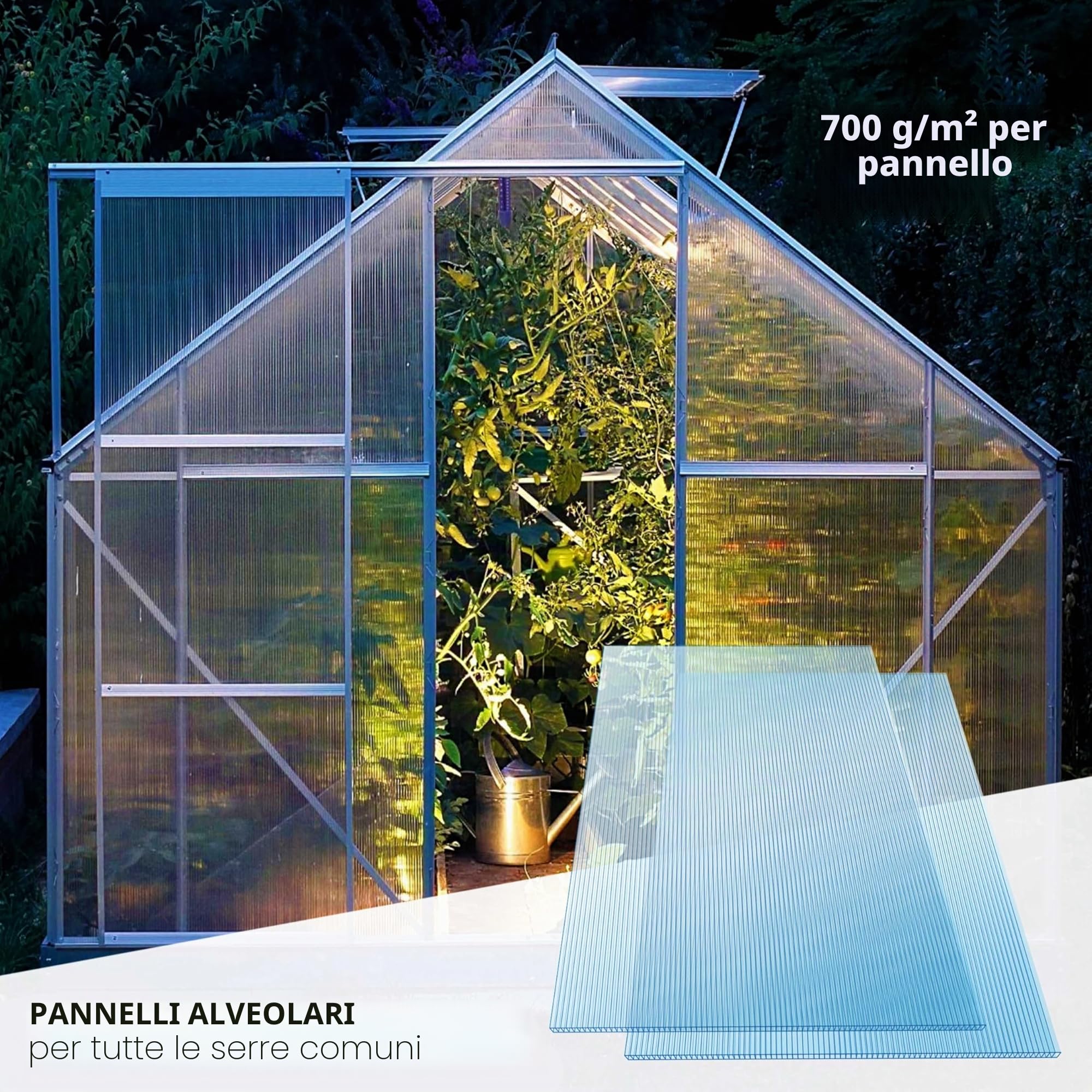 KESSER® Pannelli alveolari in policarbonato 4mm | 10,25 m² Lastra alveolare - 121x60,5 cm | 50x Clips + 50x Z-Clips | Lastra alveolare per serre Lastra resistente ai raggi UV per serre orticole