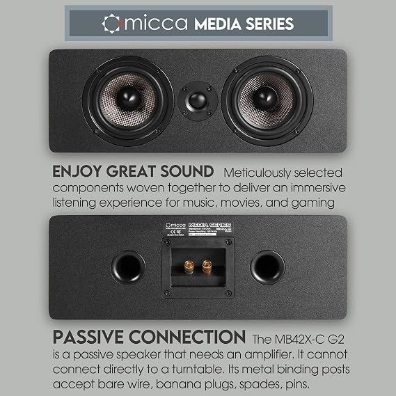 Micca MB42X-C G2 Center Channel Speaker for Home Theater Surround Sound, 2-Way Passive Speaker (Black, Each)
