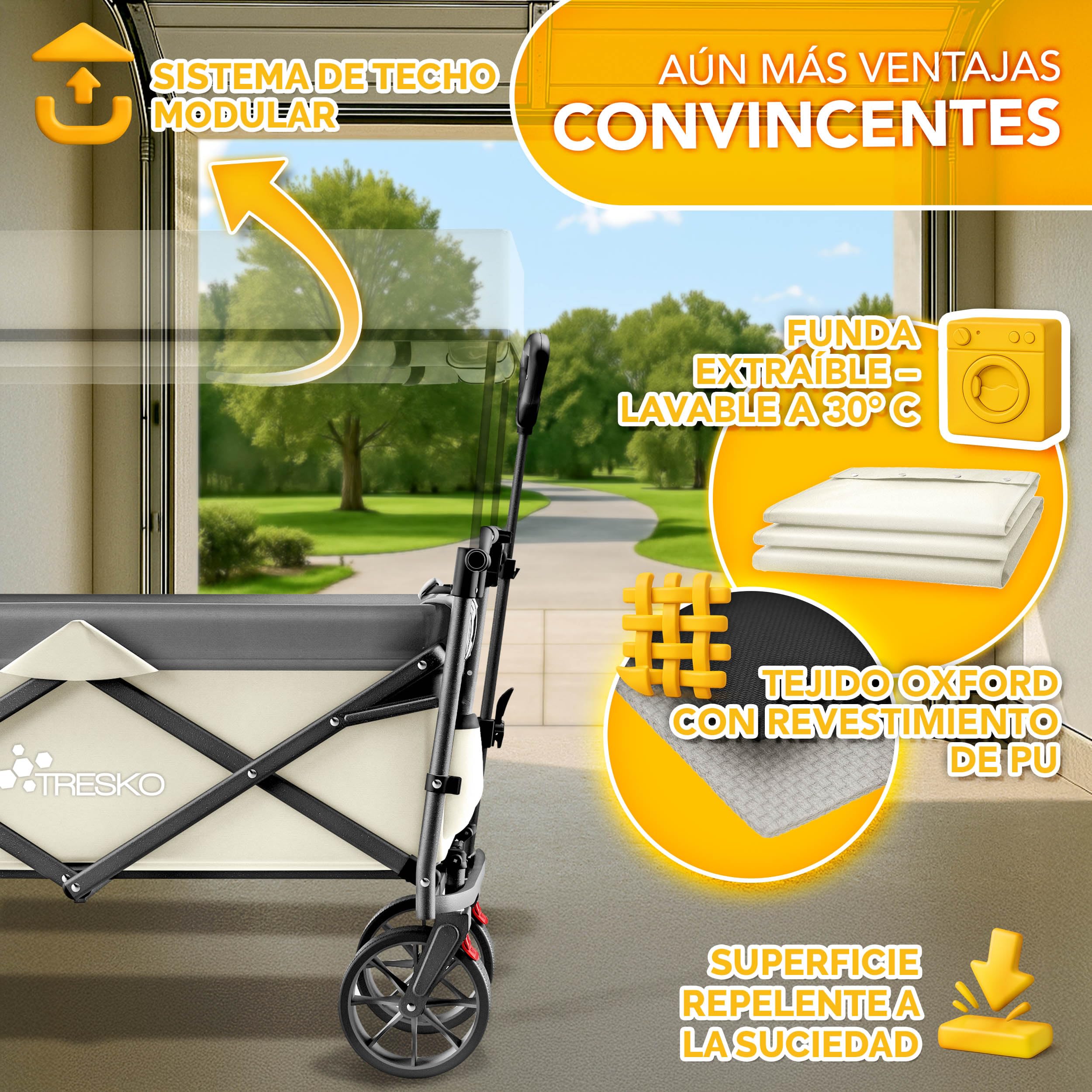 TRESKO® Carro Plegable con Techo, Compartimento de refrigeración y Ruedas Laterales, Carro de Mano máx. soporta hasta 150 kg, Carro de Transporte con neumáticos de Goma Maciza, Frenos