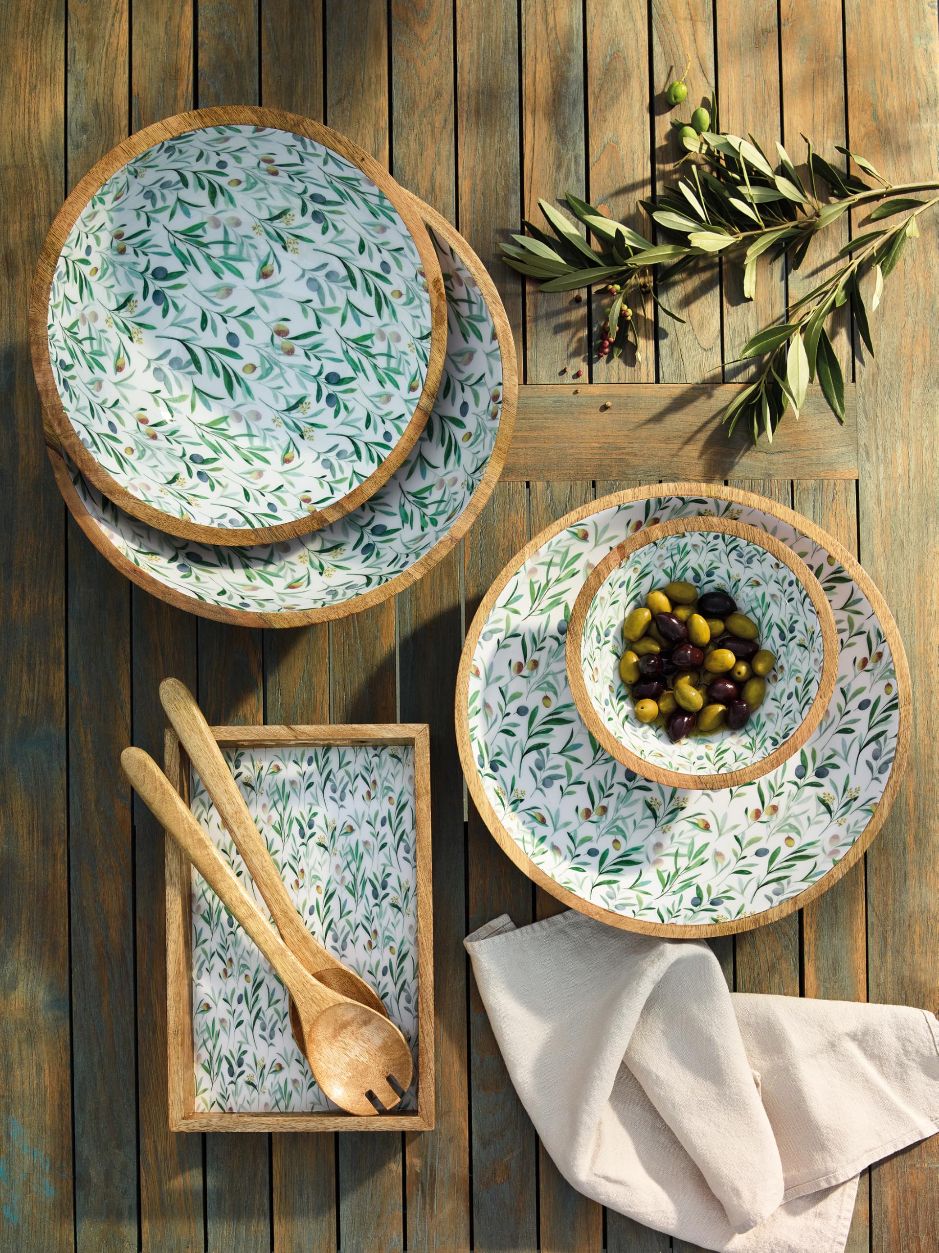 Zassenhaus Schüssel OLIVE aus widerstandsfähigem Mangoholz, Ø 30 cm x 11,5 cm, rutschfeste Füße, modernes Farbdekor, dekorative Servierschüssel, ideal für Obst, Salat, Snacks, Salatschüssel Küche, Haushalt & Wohnen