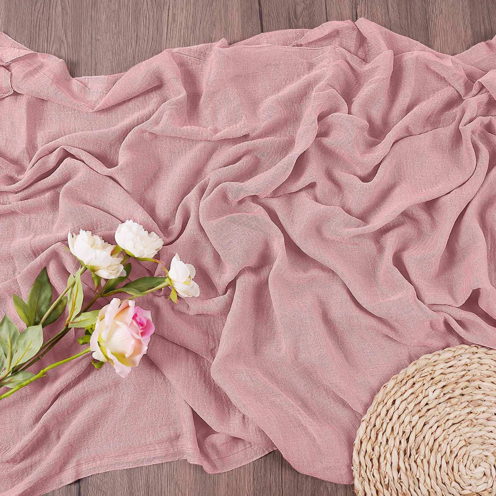 Kaasdoek Tafelloper, 300 x 90 CM Boho Gaas Tafelloper voor Bruiloften, Verjaardagen, Babyshowers, Kerstmis en Oud & Nieuw Tafeldecoratie (Kurkuma