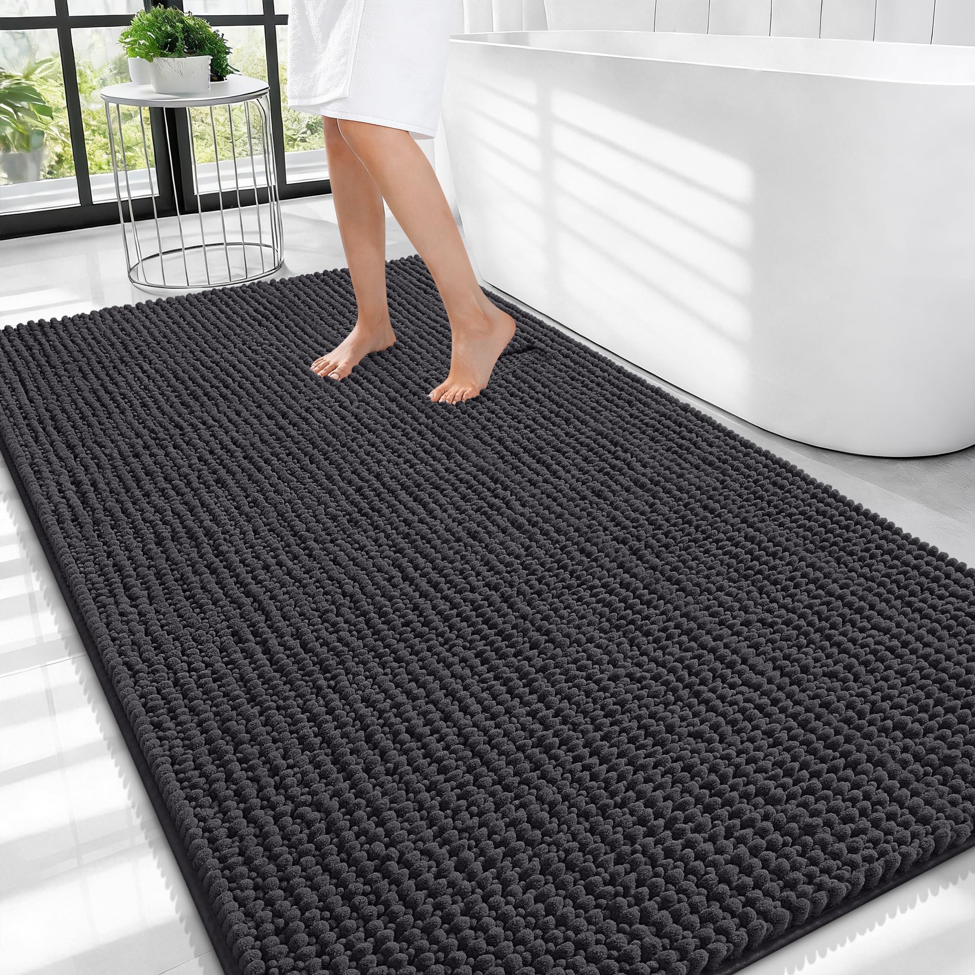 OLANLY Thick Chenille Large Bathroom Rugs Mats 44x32, Dark Grey
