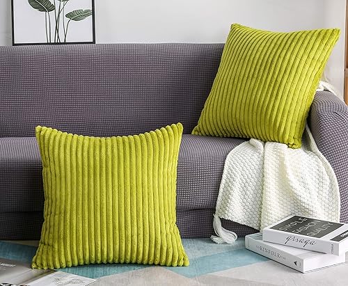 TangDepot - Juego de 2 fundas de terciopelo suave a rayas grandes de pana para cojín