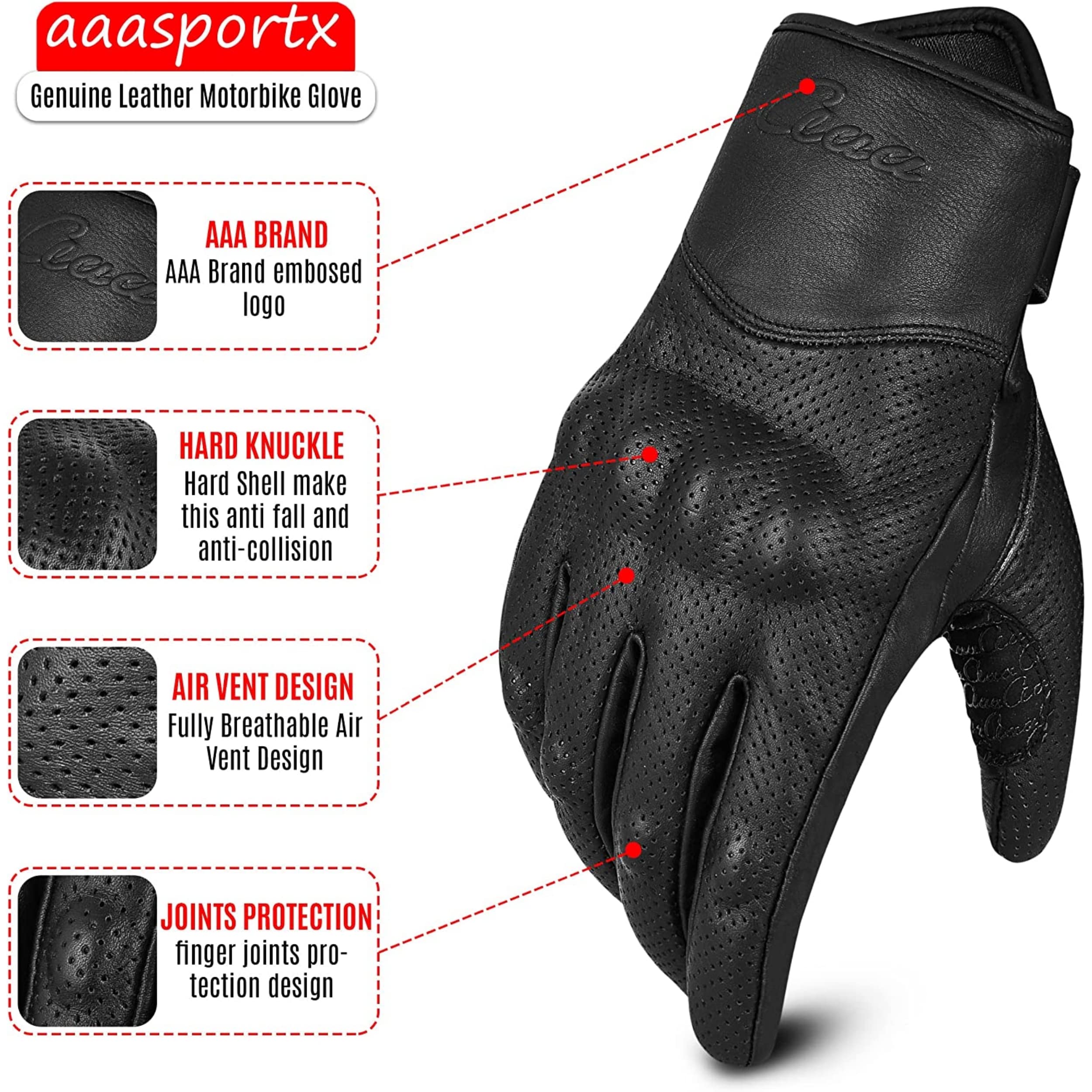 Gants de moto de qualité supérieure pour hommes en cuir avec fonction écran tactile - protecteurs gants de moto hommes et femmes pour l'été gants de moto respirants avec coussinets