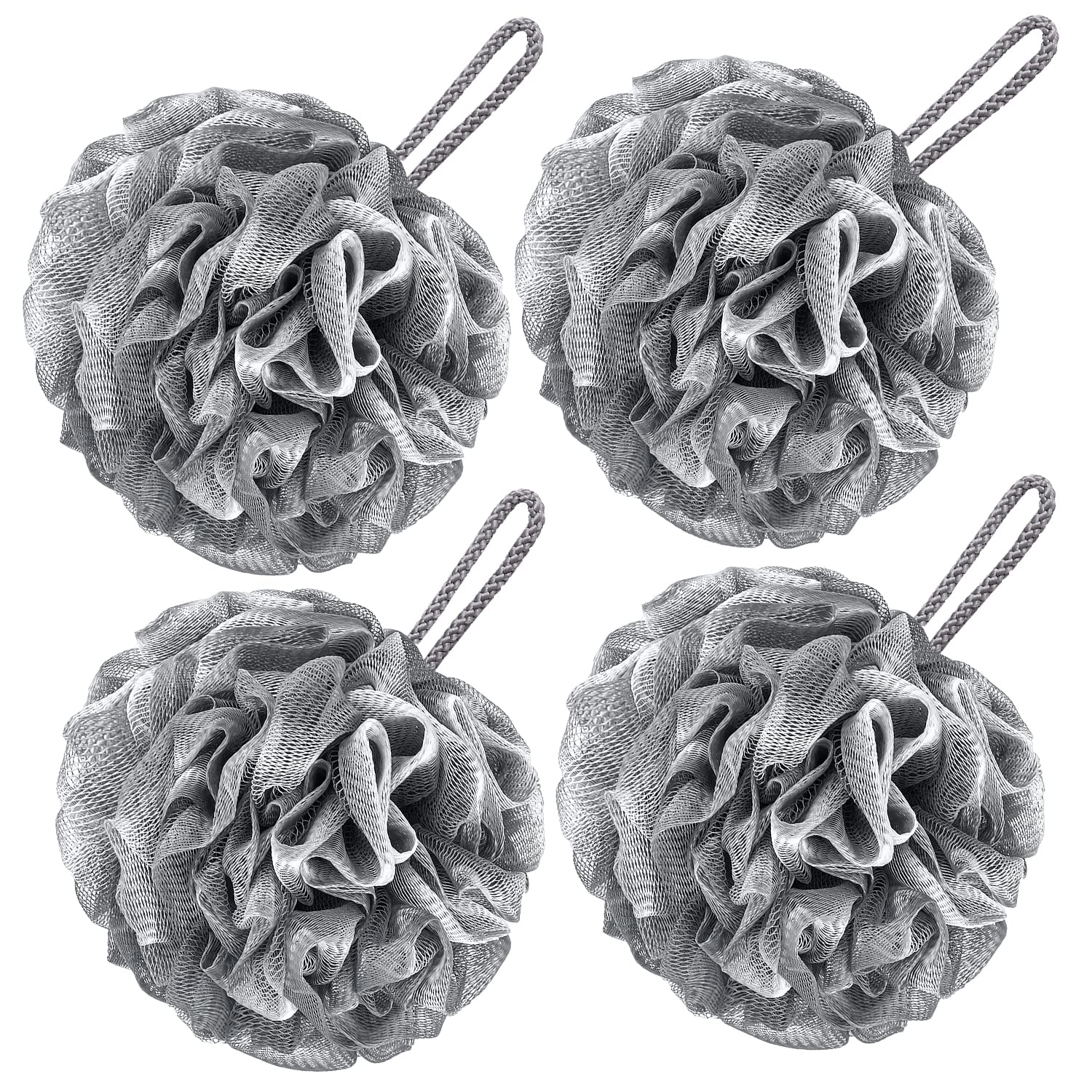 Sponsored Ad – VANZAVANZU Bath Loofah Large 80g Shower Sponge Body Scrubber Mesh Pouf for Men and Women, Set of 4 (Gray)