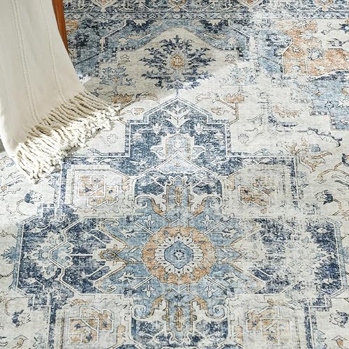 Miniatura 7 de jinchan Alfombra de pasillo de 2 x 8 pies, lavable, vintage, retro, de pelo bajo, delgada, antideslizante, envejecida, para entrada, baño,