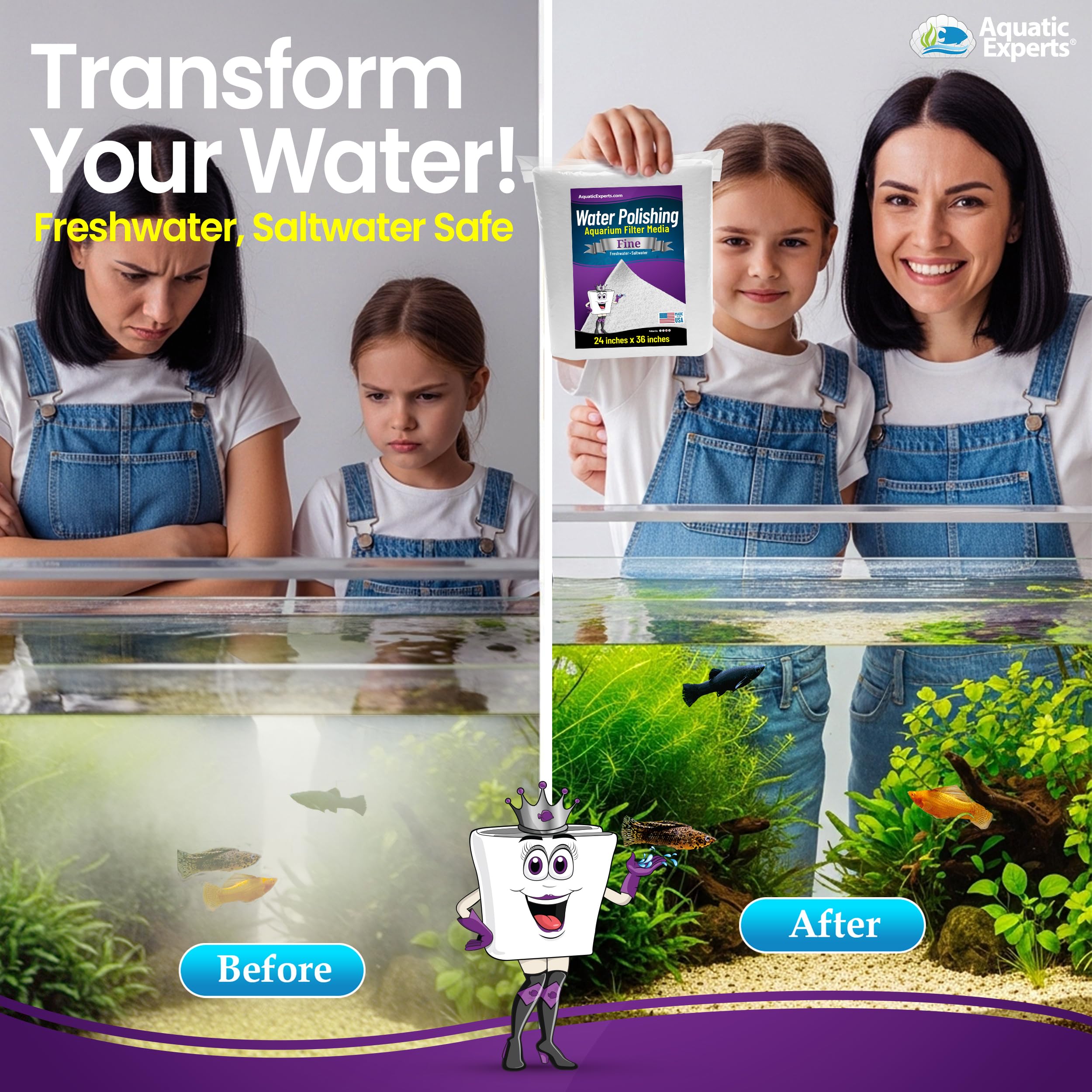 Aquatic Experts Tampon filtrant de polissage pour aquarium, fil filtrant pour filtres d'aquarium, (200 microns, 61 x 91,4 cm – 1 pièce)