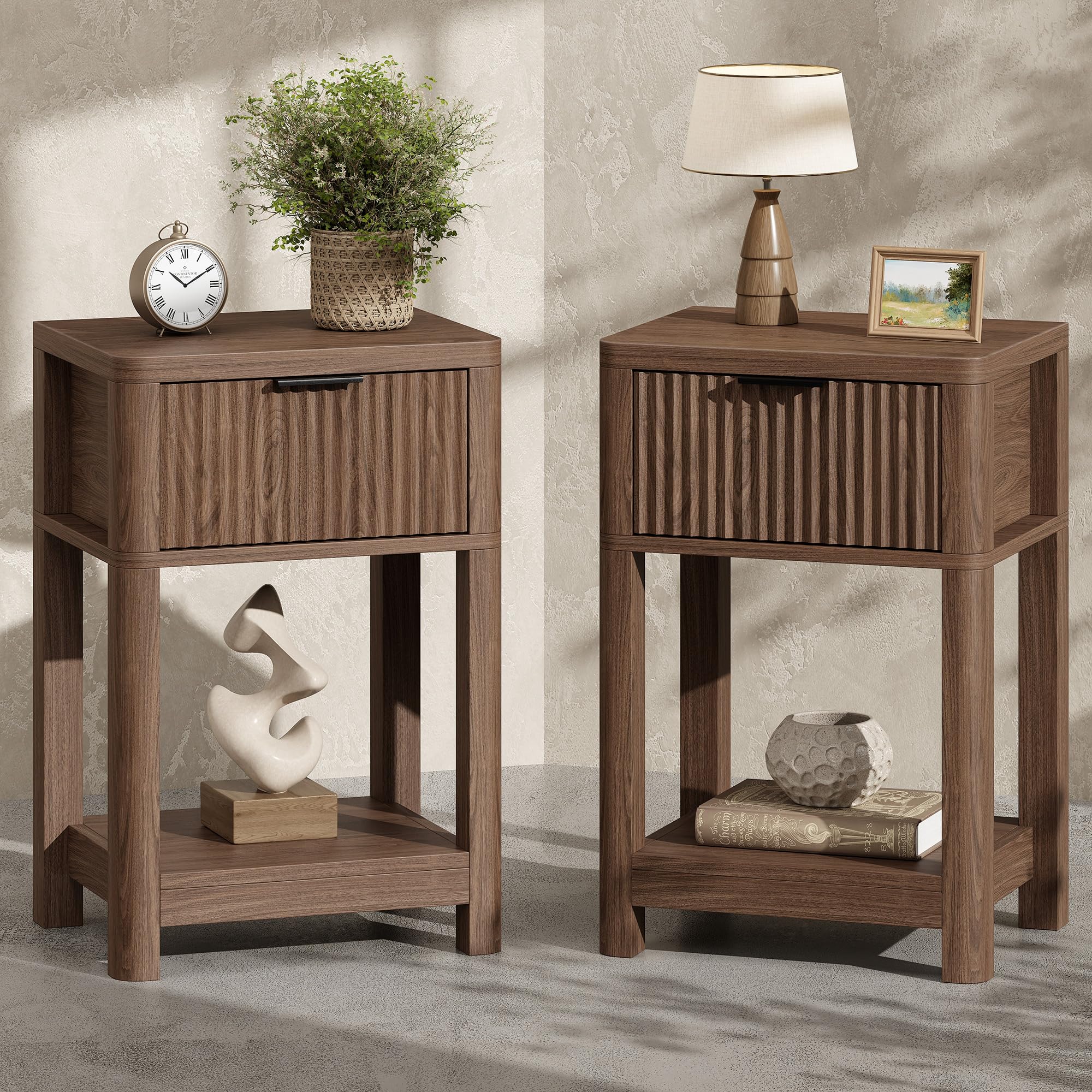 Photo 1 of MECHYIN Nightstand with Drawer & Shelf, 2-Pack