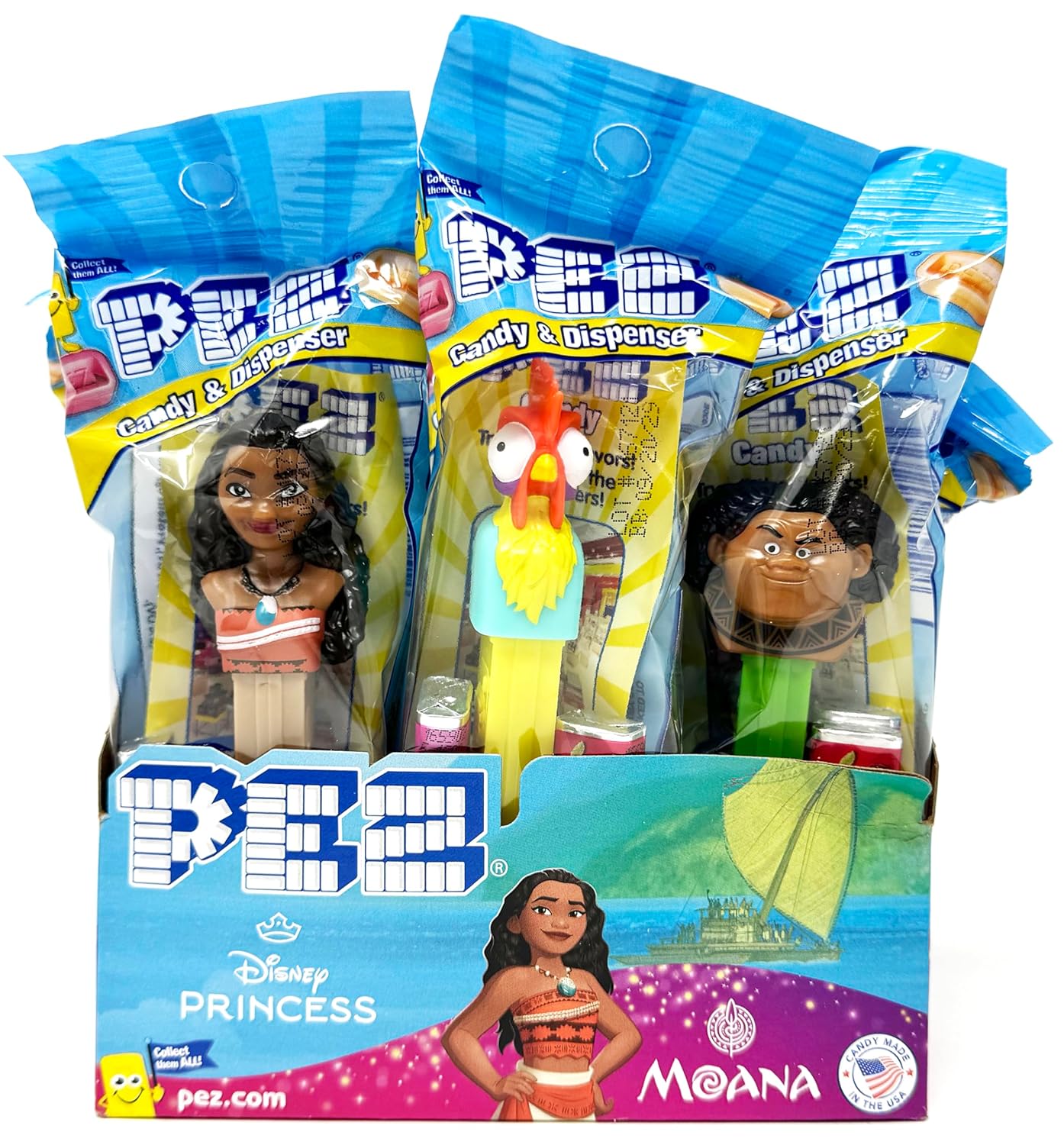 Pez Moana Dispensers and Refill Candy Pack, 12 Individually Wrapped Pez Candy