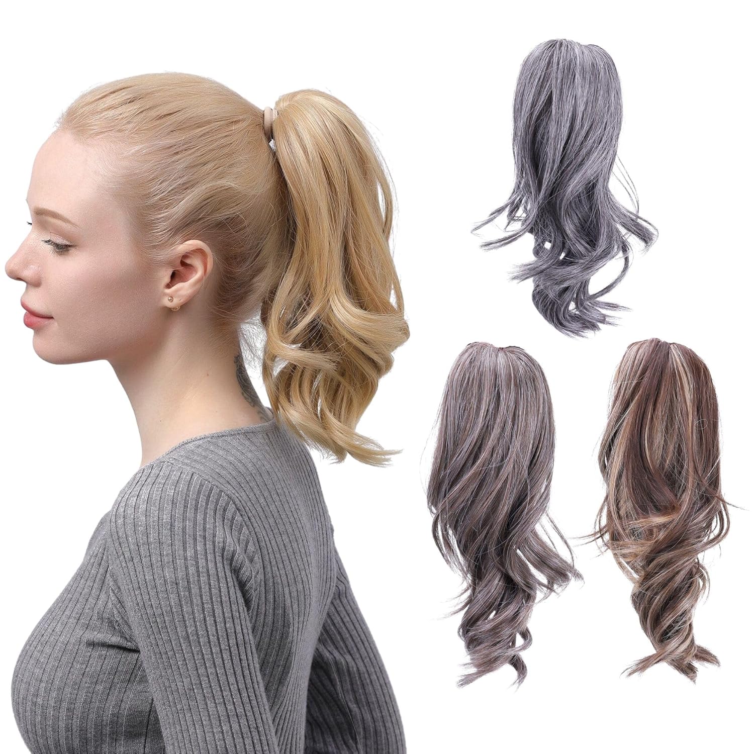 JUVABUN Claw Clip Wavy Ponytail Extension 12' Salt and