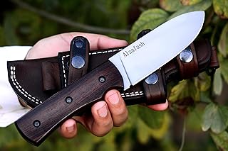 Handmade Bushcraft Knife, Hunting Knife with Holster, Horizontal Carry Knife, Scout Carry Knife with Rosewood Handle, High Carbon Steel Knife with Leather Sheath - ALZAFASH
