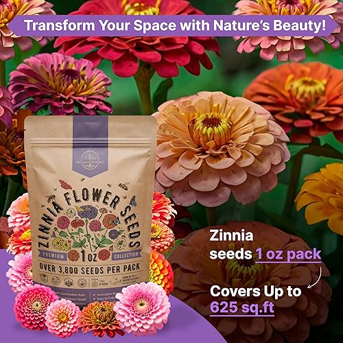 Miniatura 4 de Paquete de semillas de zinnia 1 oz - Más de 3,800 semillas criollas sin transgénicos para plantar, flores anuales en paquetes de semillas