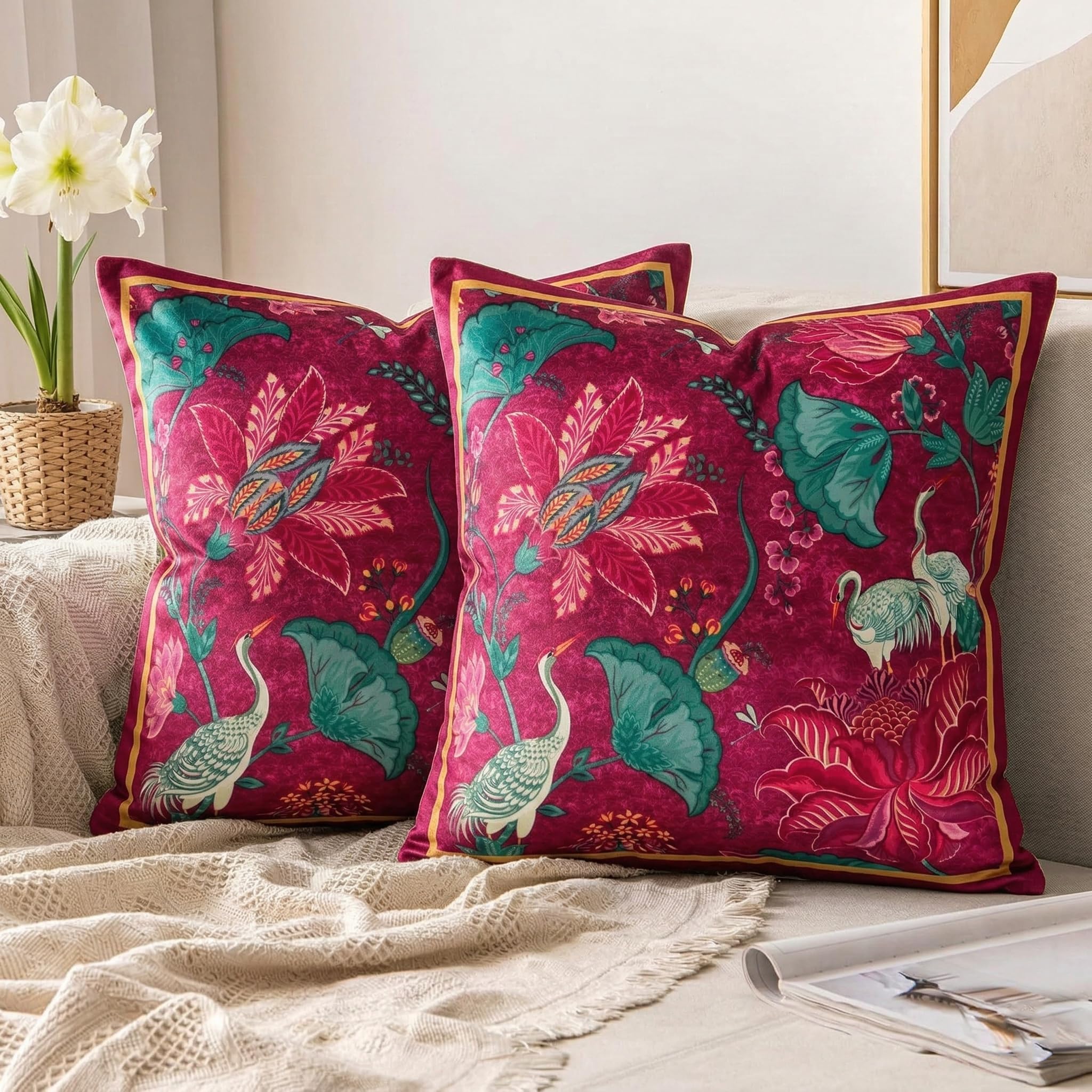 ishro home Premium Cushion Cover 16 inch x 16 inch | Luxury European Mosha Fabric | Love at First Sight Designs | Hidden Zipper | Machine Washable, Non- Fading | (2, Ruby Palace, 16 x 16 Inches)-image-16