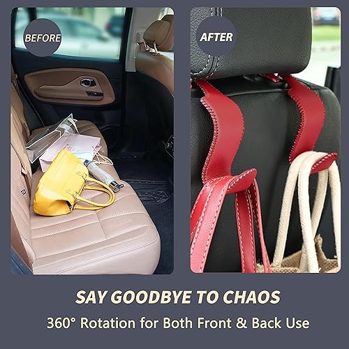 Miniatura 6 de Amooca Gancho universal para reposacabezas de asiento de automóvil, colgador de cuero con metal para asiento de automóvil, organizador para bolso,