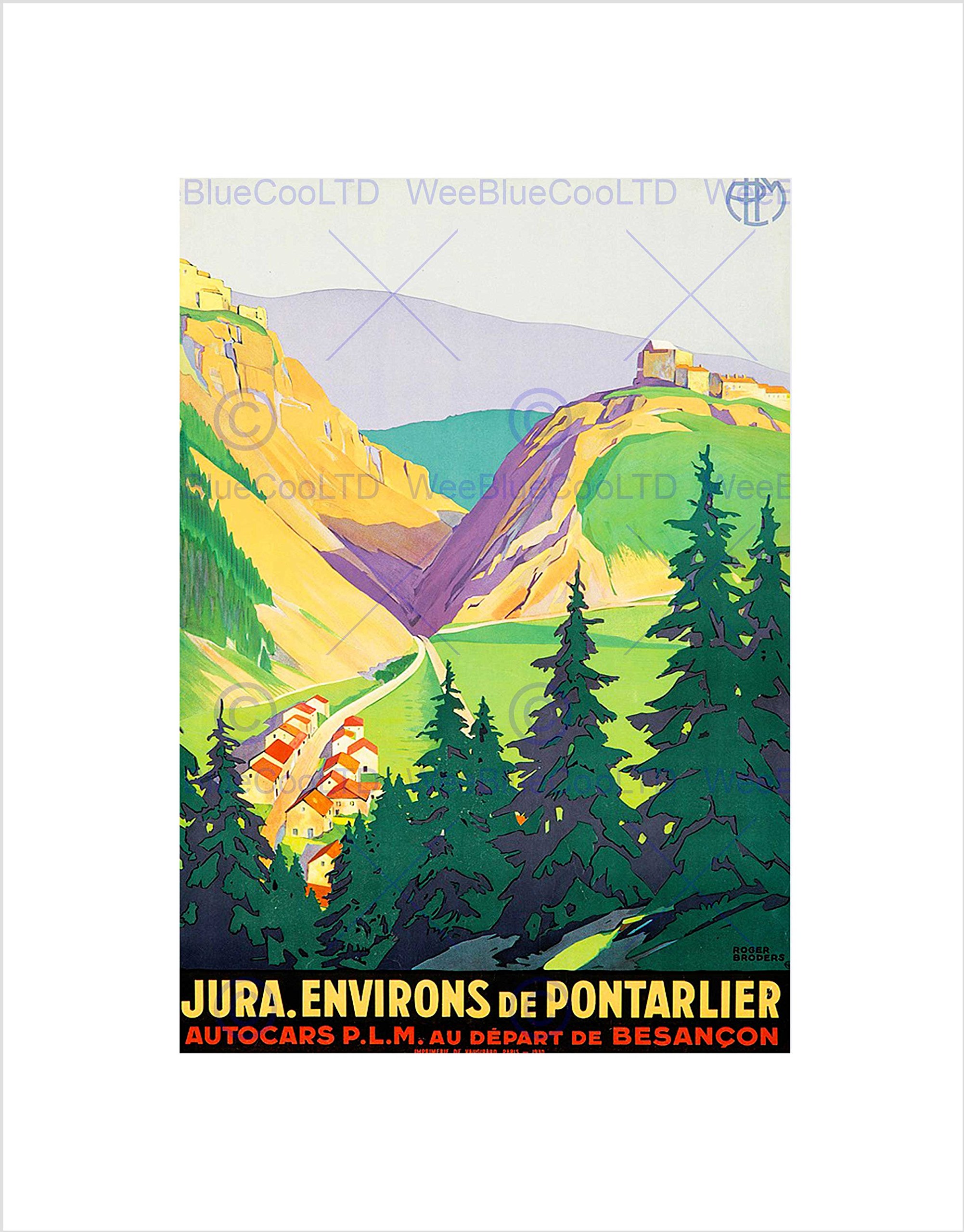 Wee Blue Coo TRAVEL JURA MOUNTAINS PONTARLIER FRANCE VILLAGE FOREST FRAMED ART PRINT B12X7301